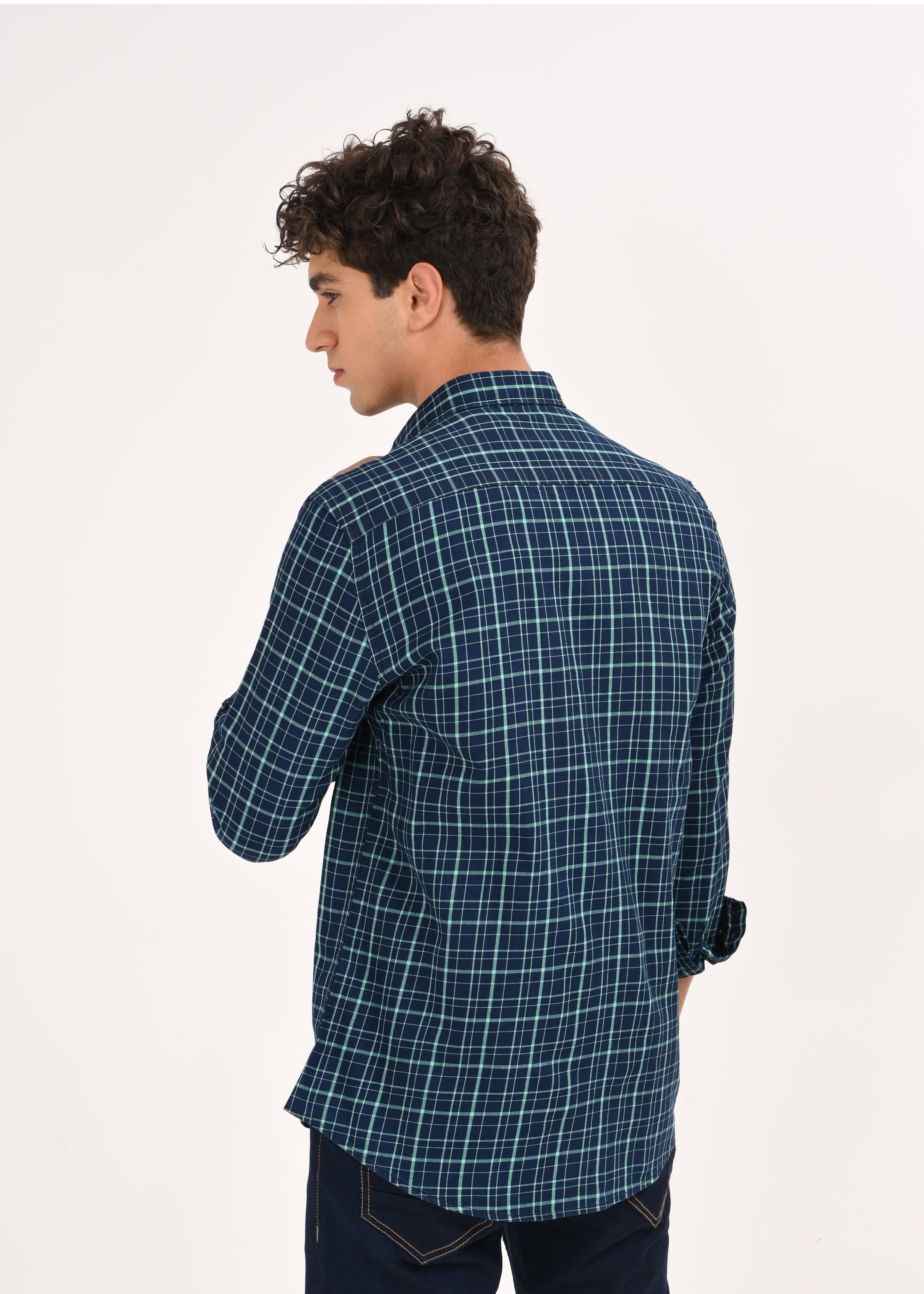 Men Green Dyed Checked Shirt