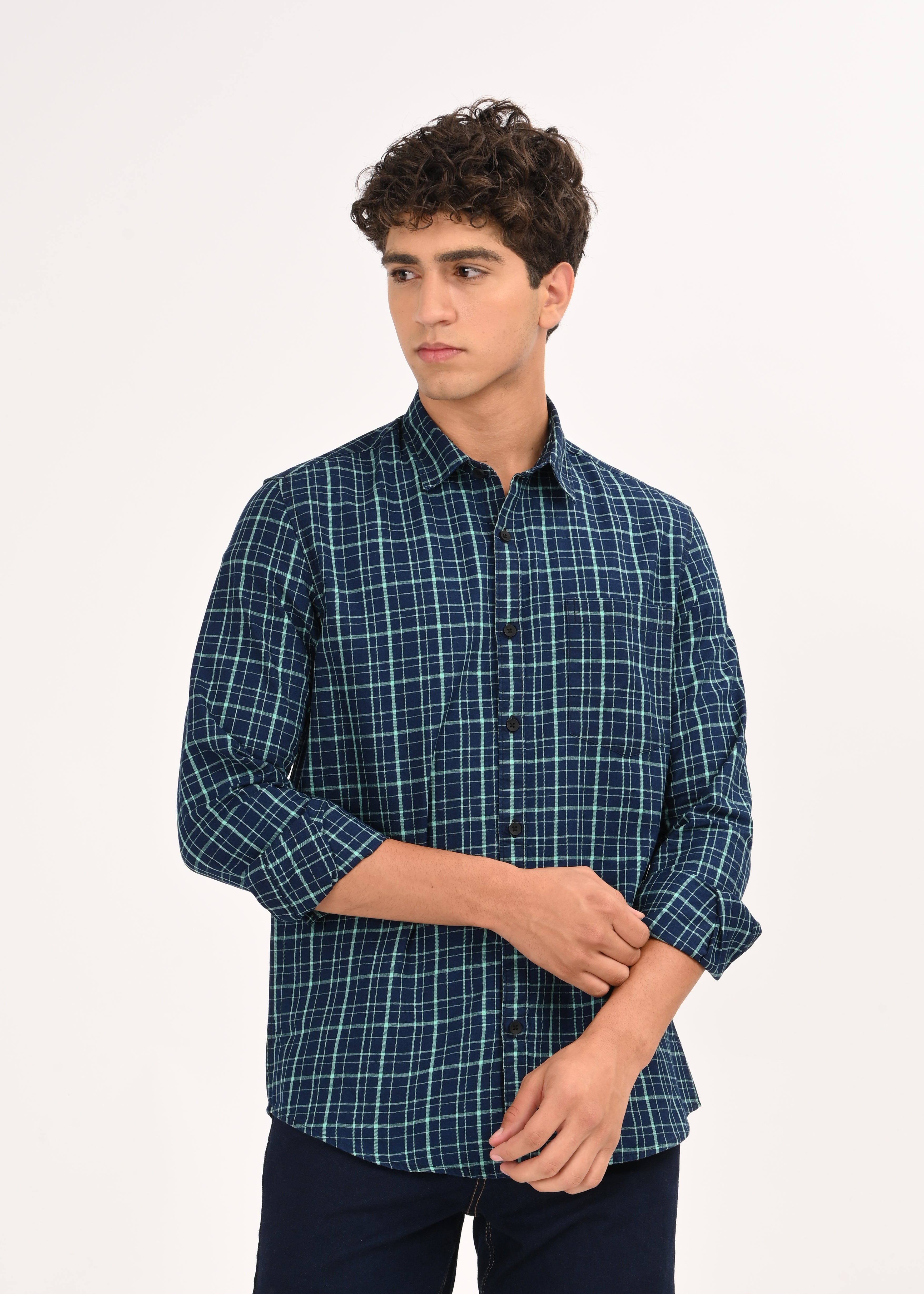 Men Green Dyed Checked Shirt