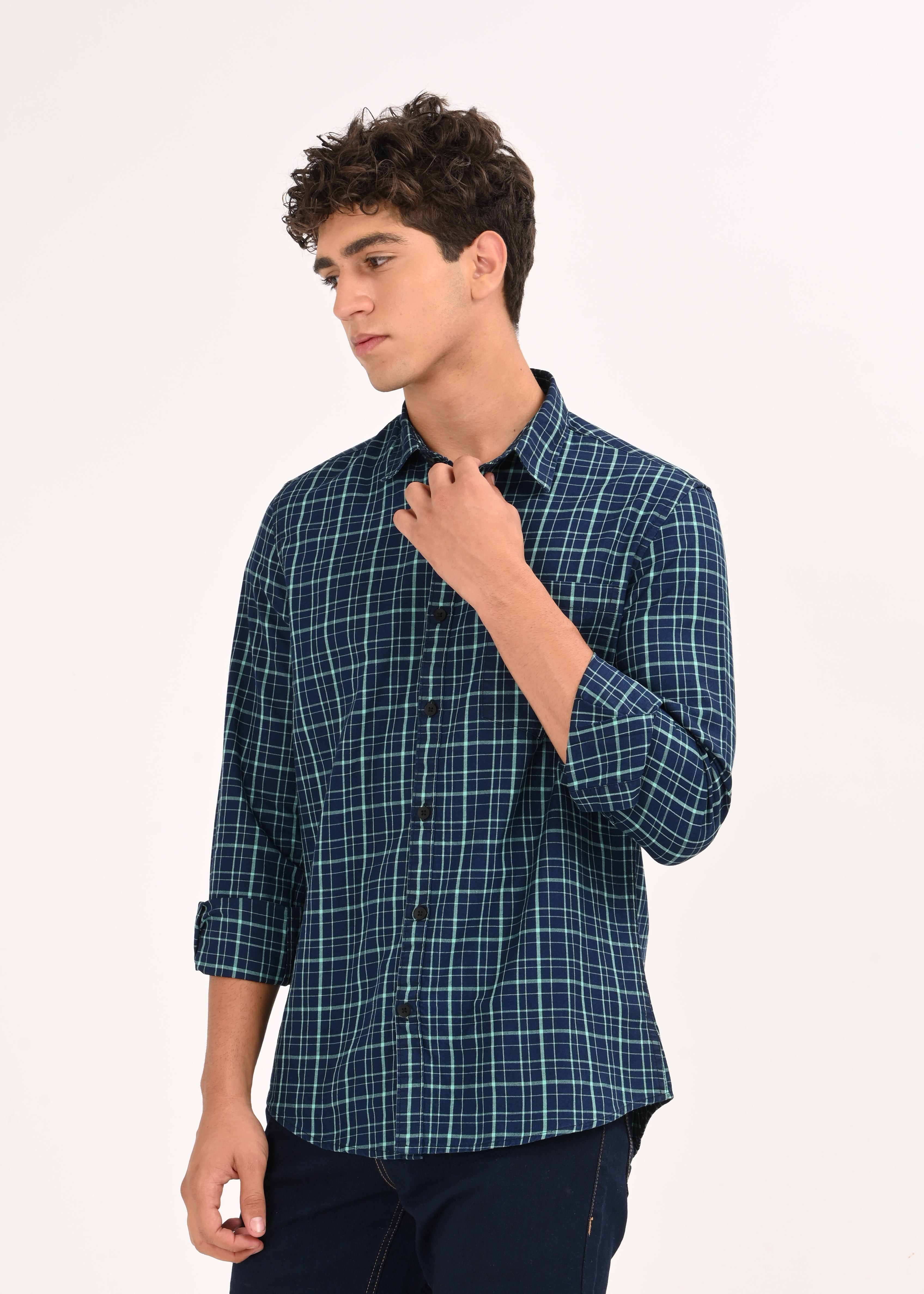 Men Green Dyed Checked Shirt