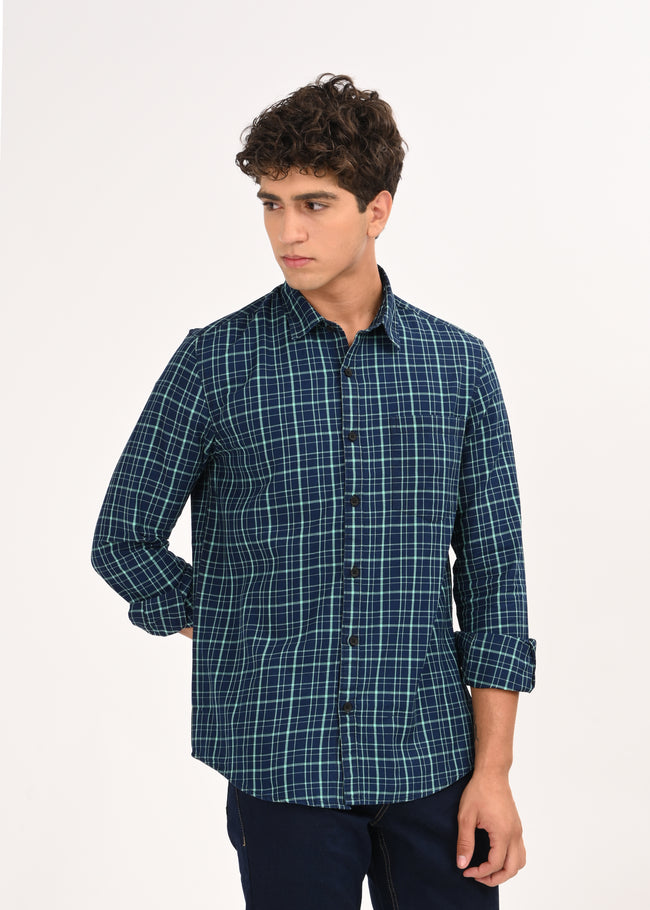 Men Green Dyed Checked Shirt