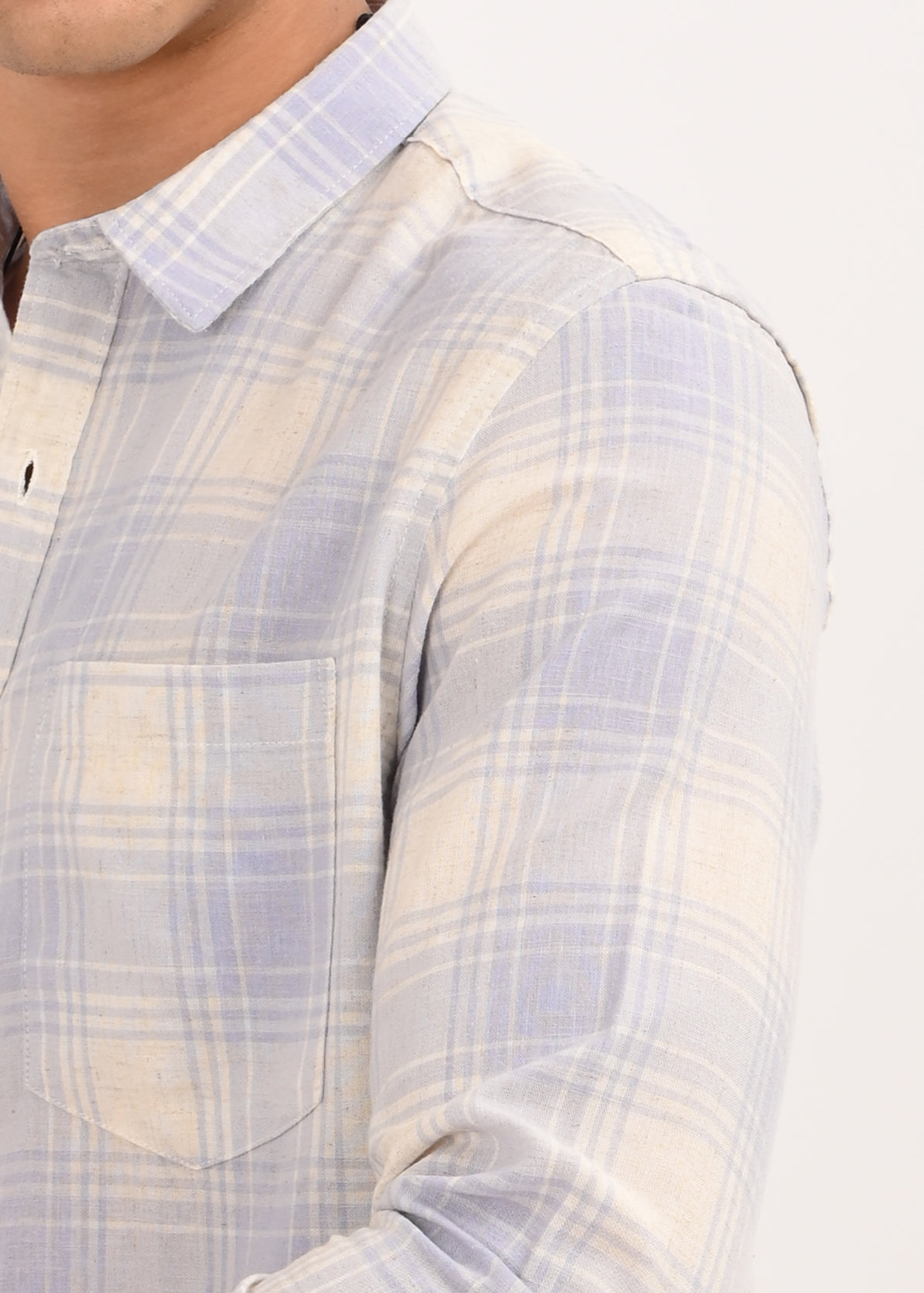 Men Blue Linen Cotton Checked Shirt