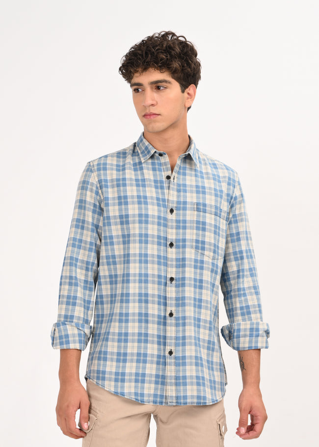 Men Indigo Dyed Checked Shirt