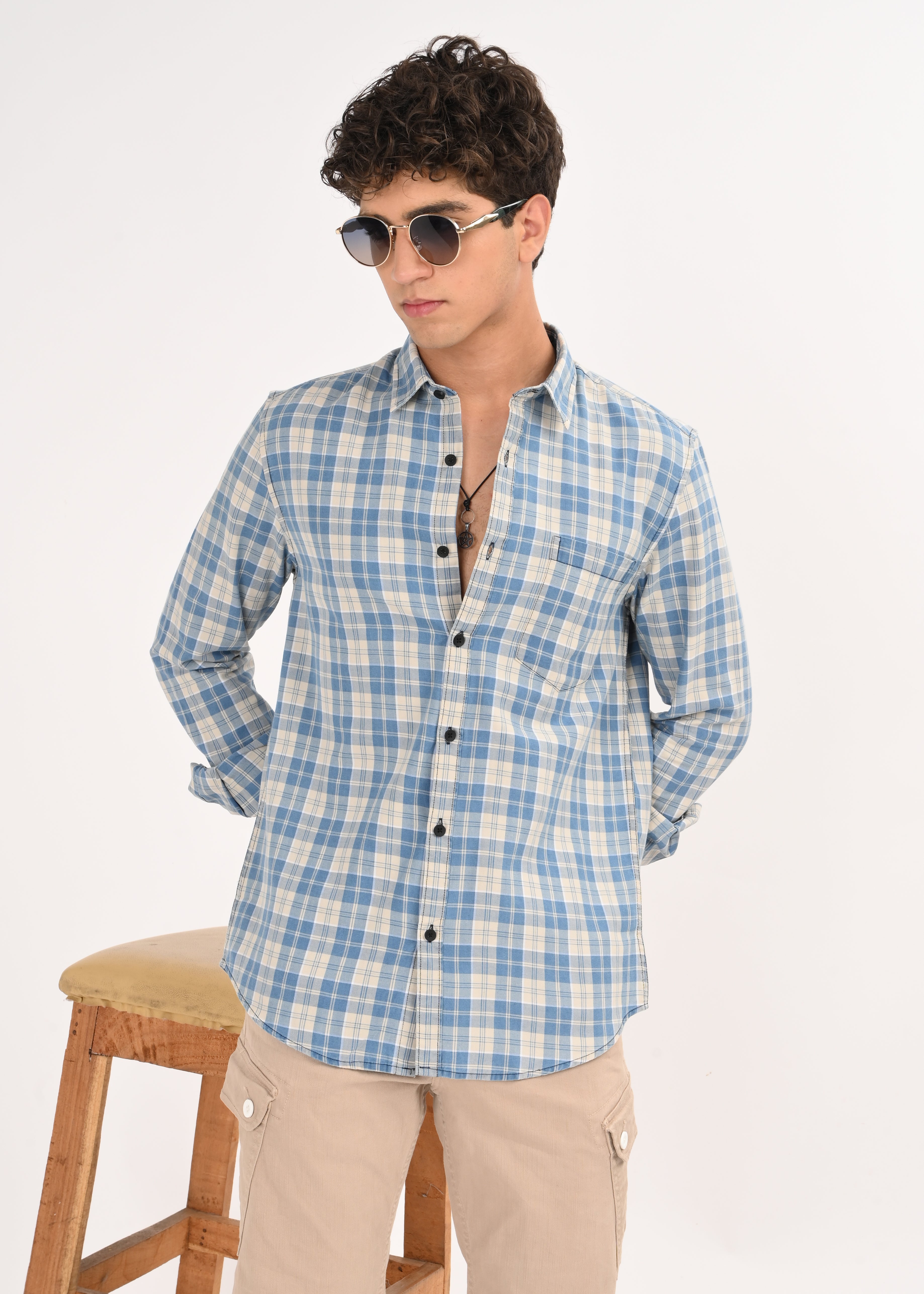 Men Indigo Dyed Checked Shirt