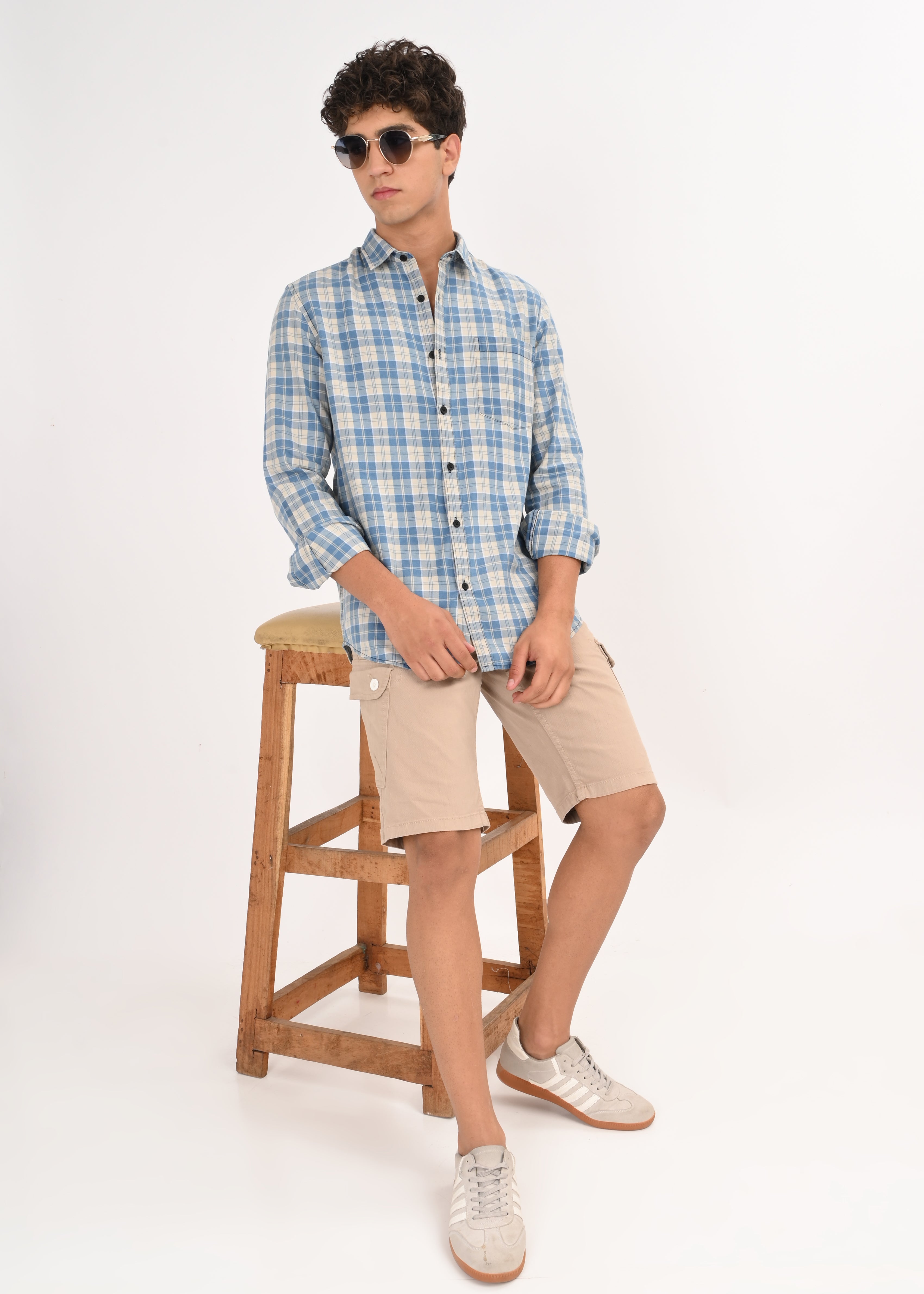 Men Indigo Dyed Checked Shirt