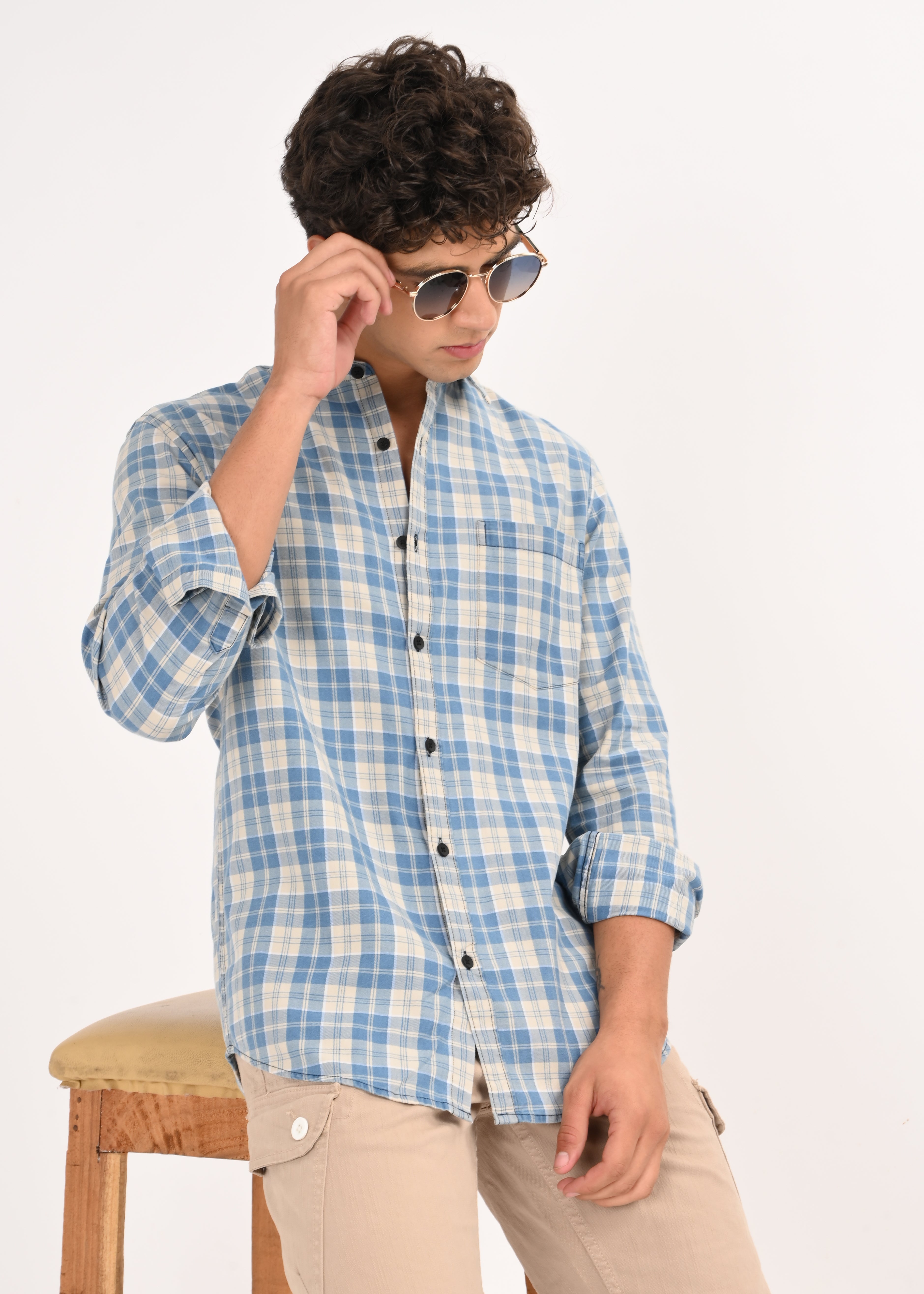 Men Indigo Dyed Checked Shirt
