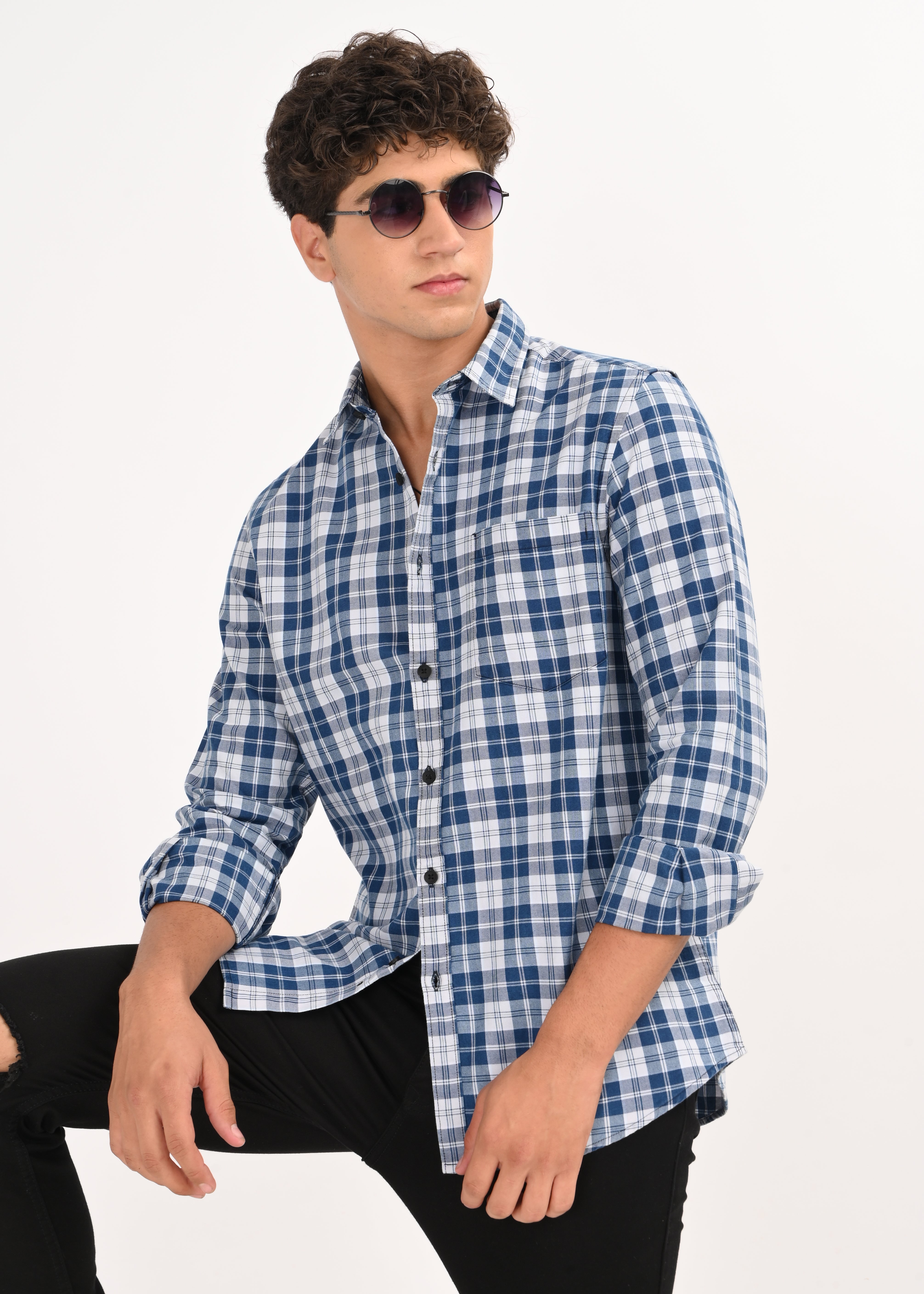 Men Blue Dyed Checked Shirt