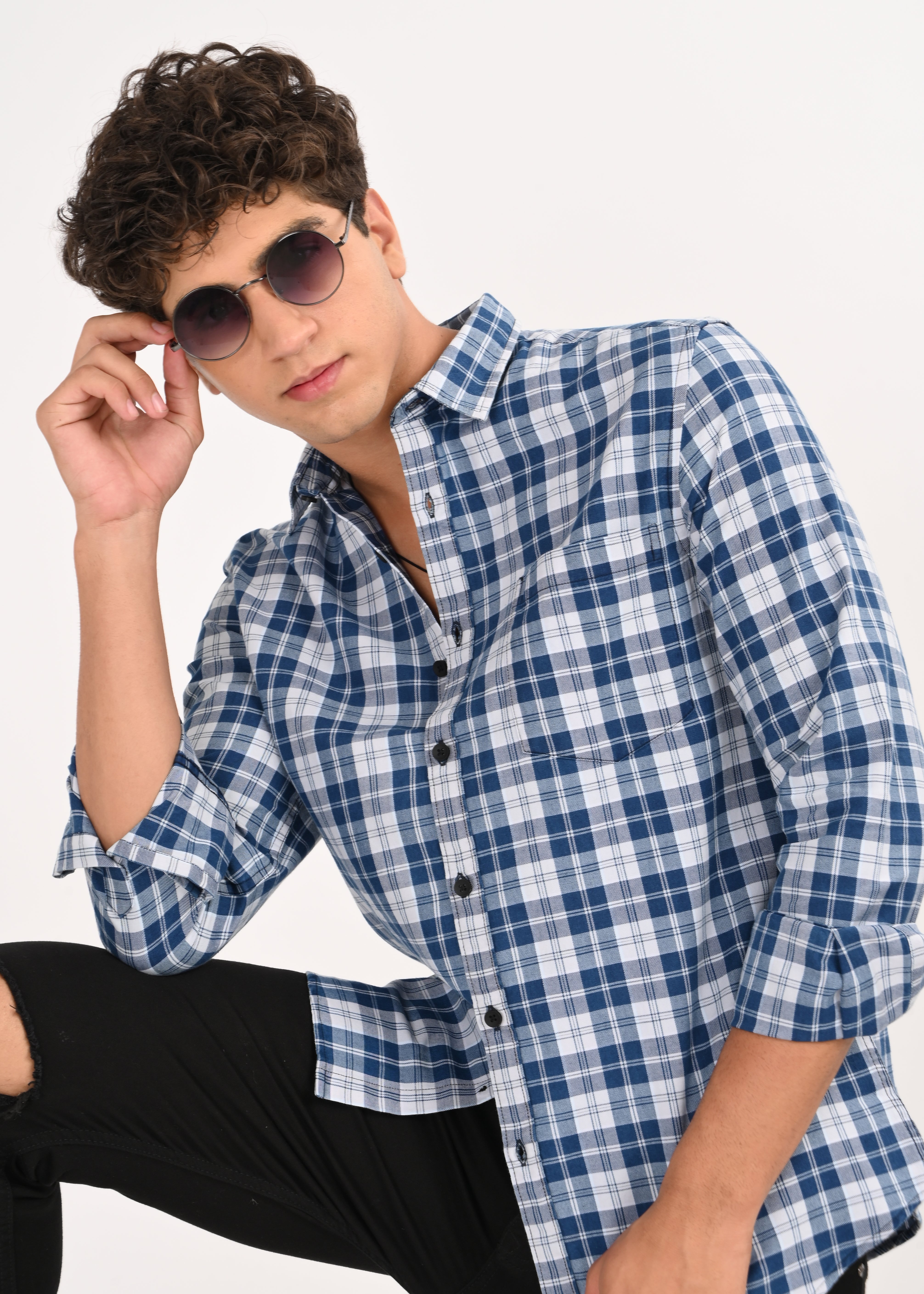 Men Blue Dyed Checked Shirt