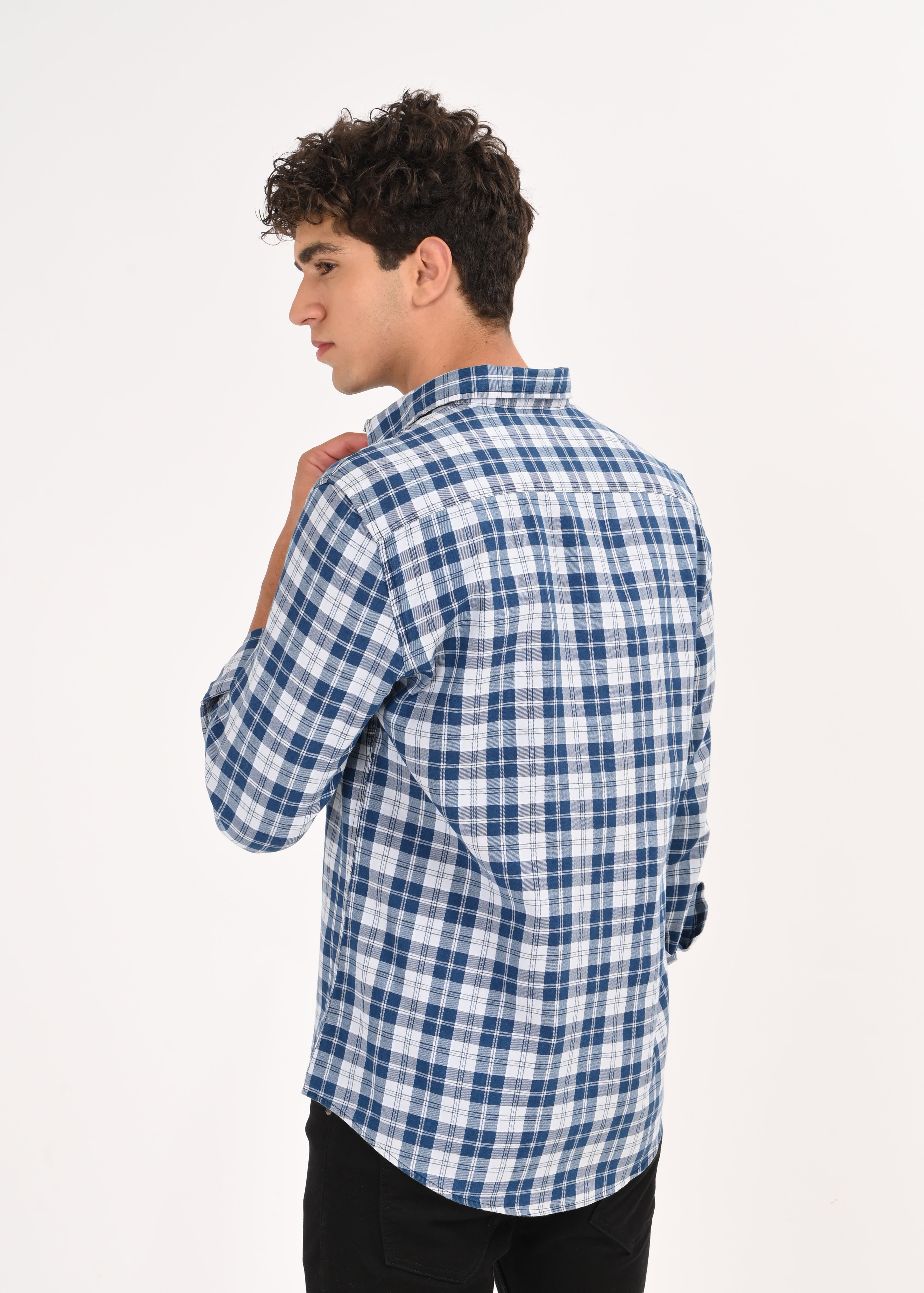 Men Blue Dyed Checked Shirt