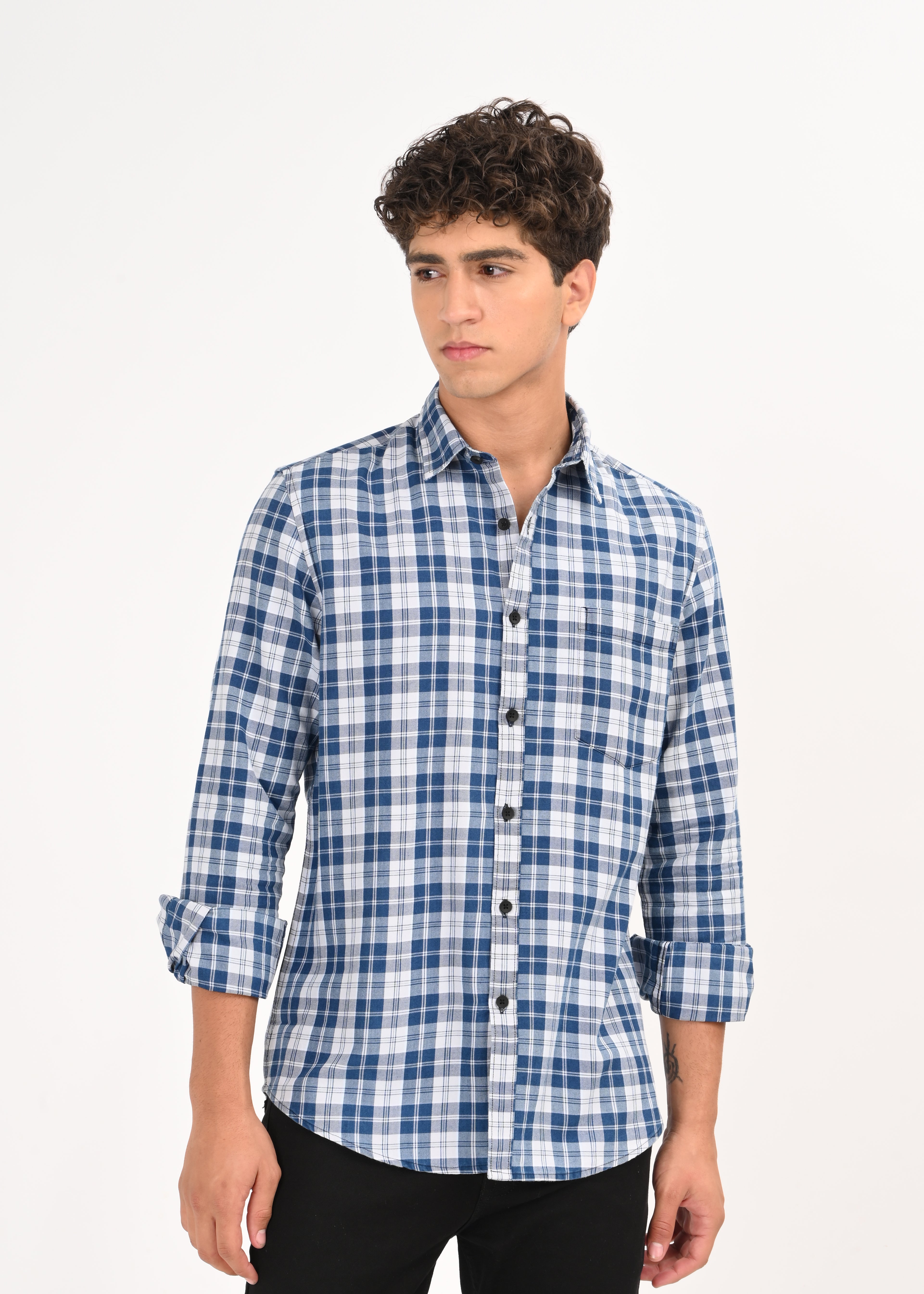 Men Blue Dyed Checked Shirt