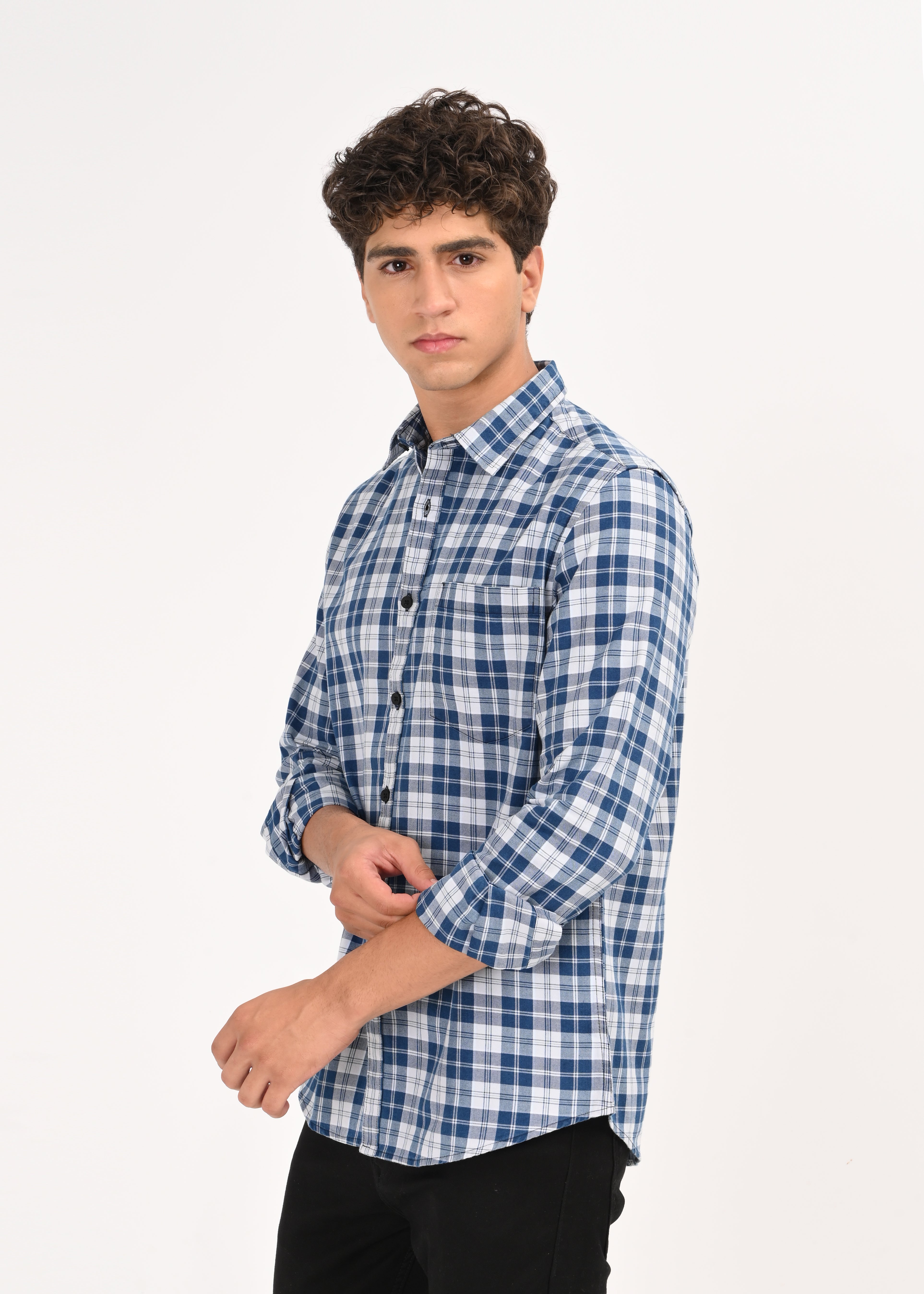 Men Blue Dyed Checked Shirt