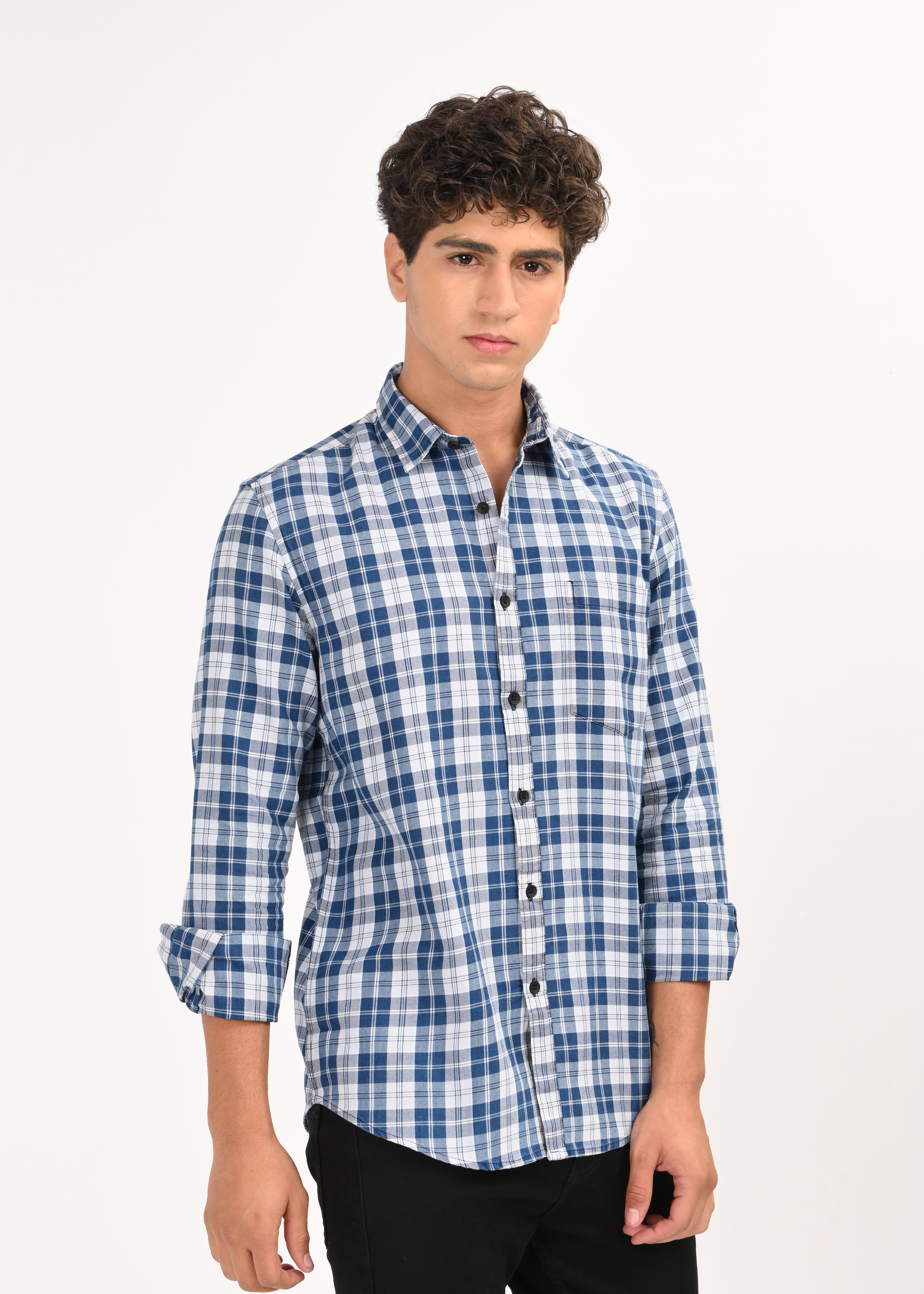 Men Blue Dyed Checked Shirt