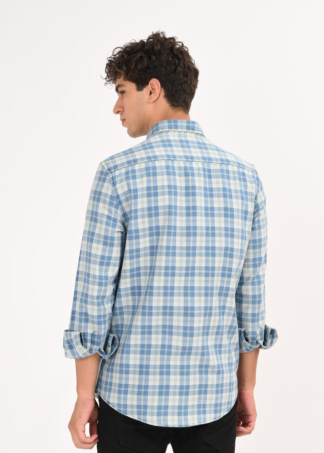 Men Indigo Dyed Checked Shirt
