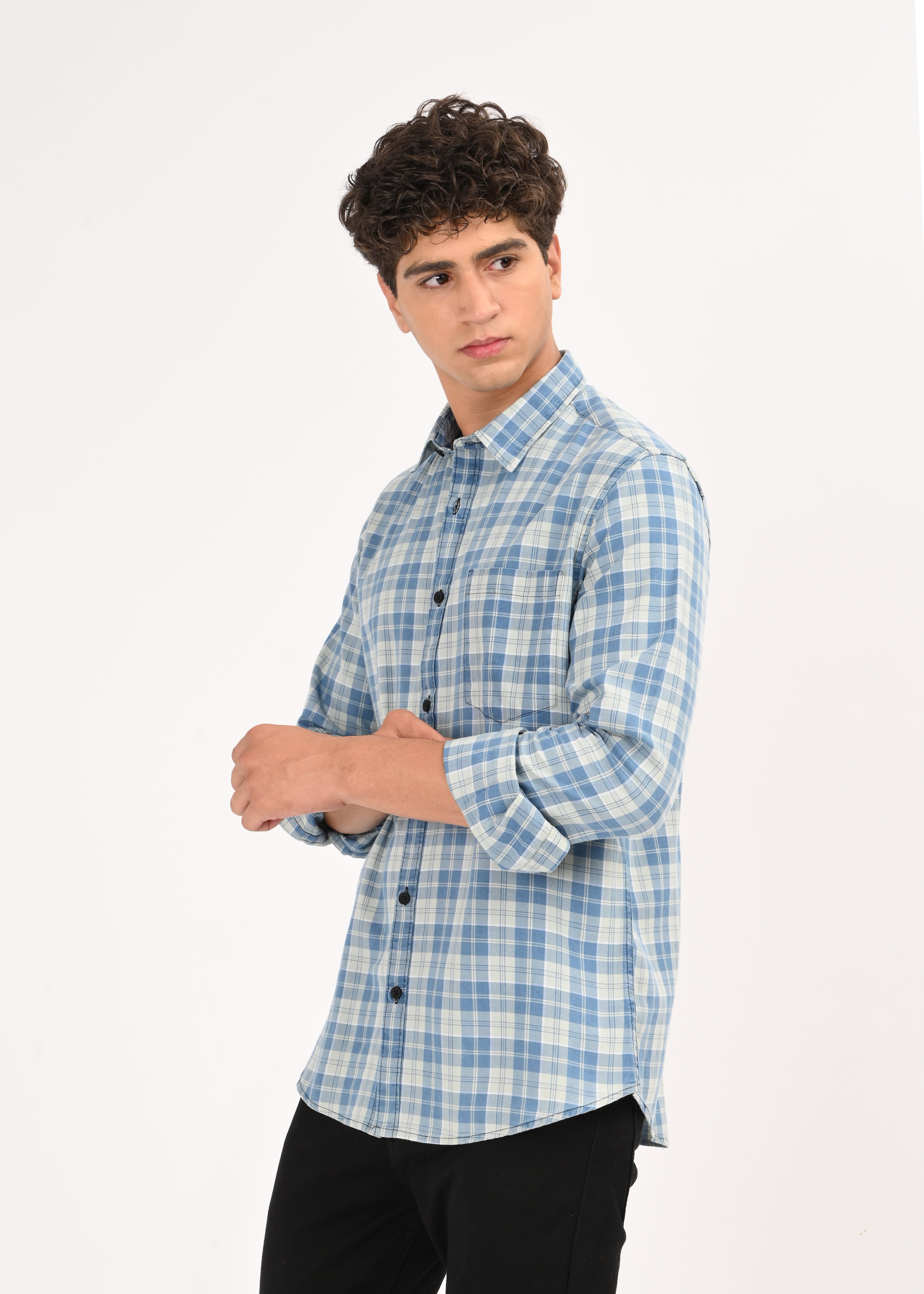 Men Indigo Dyed Checked Shirt