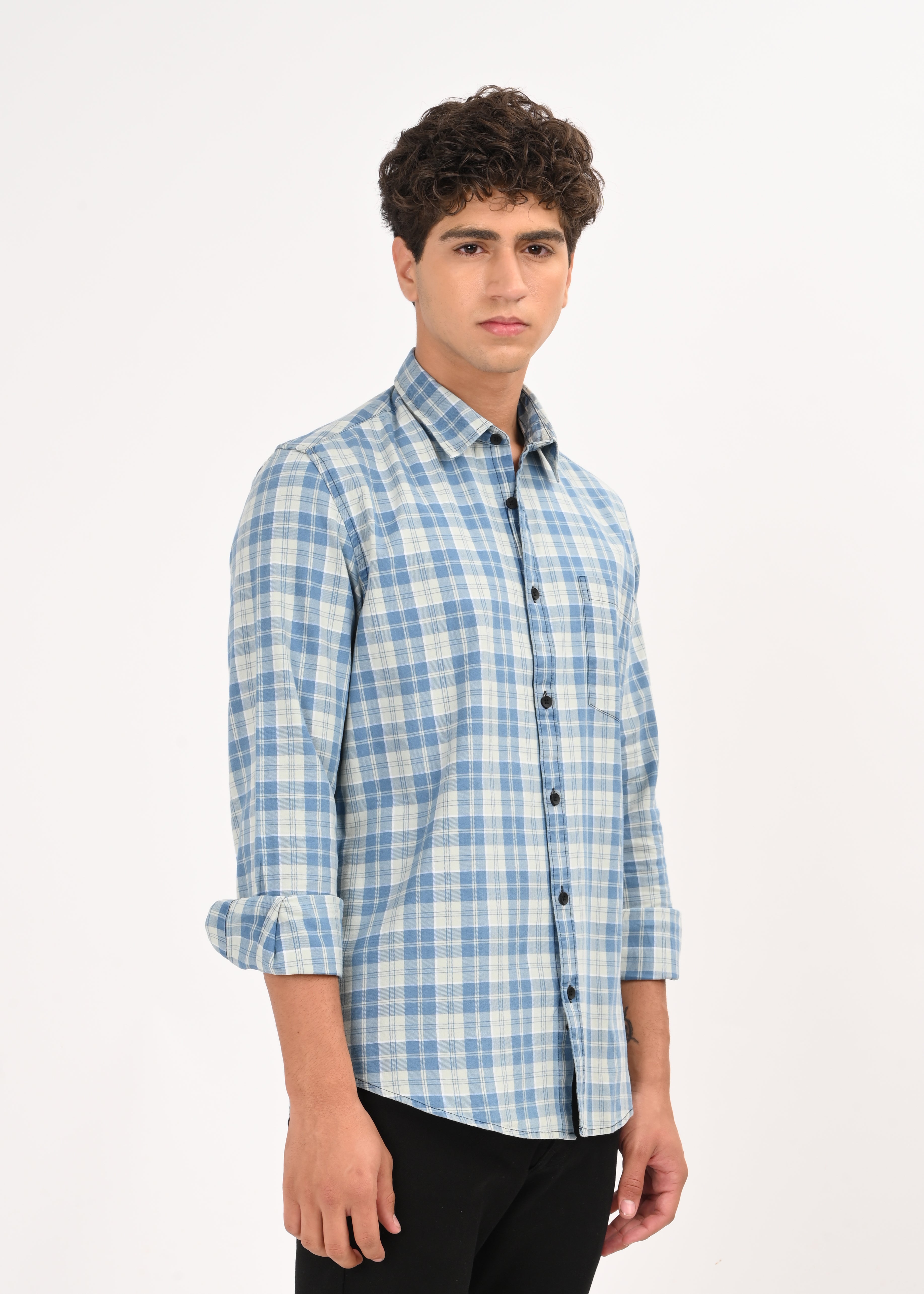 Men Indigo Dyed Checked Shirt