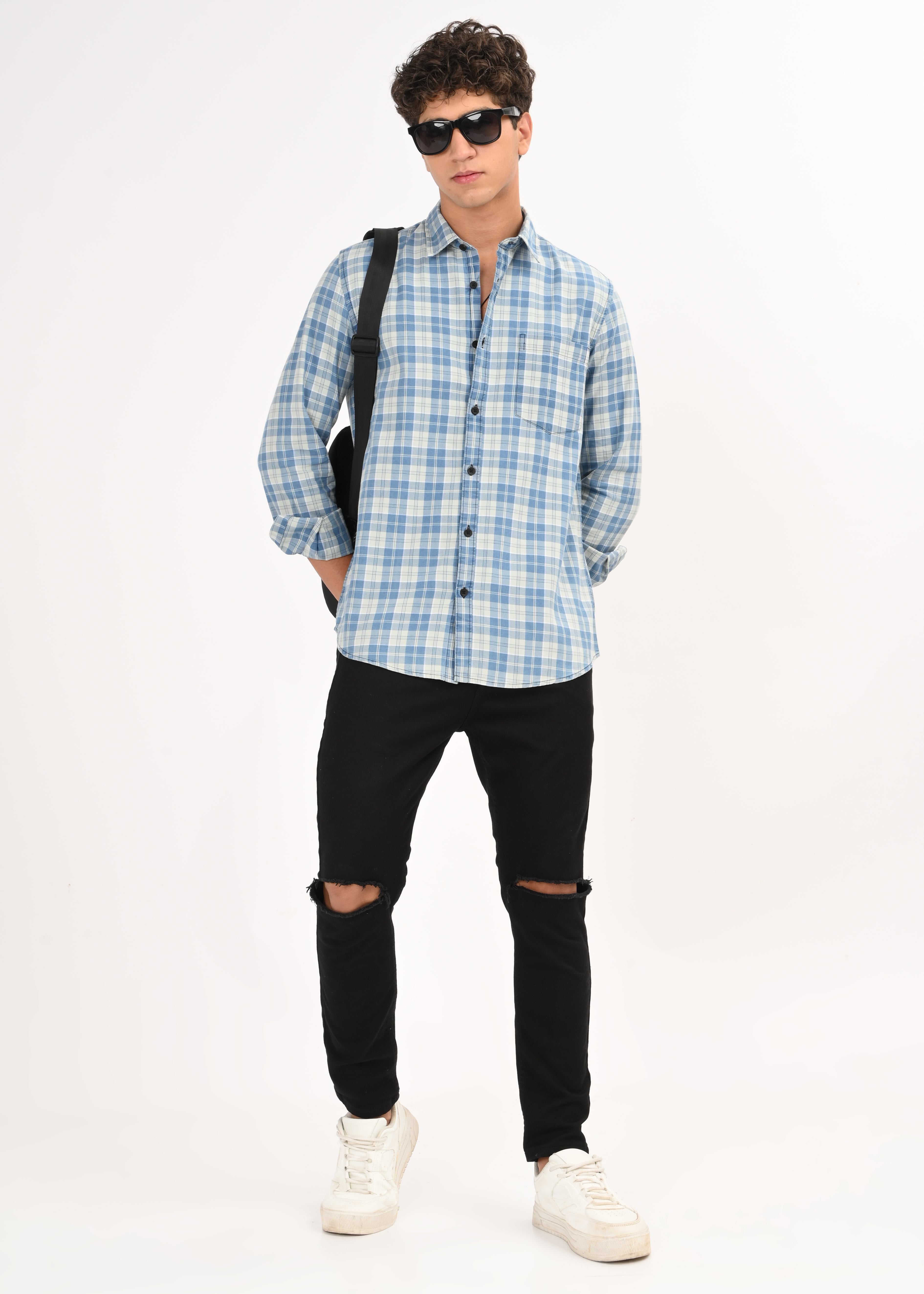 Men Indigo Dyed Checked Shirt