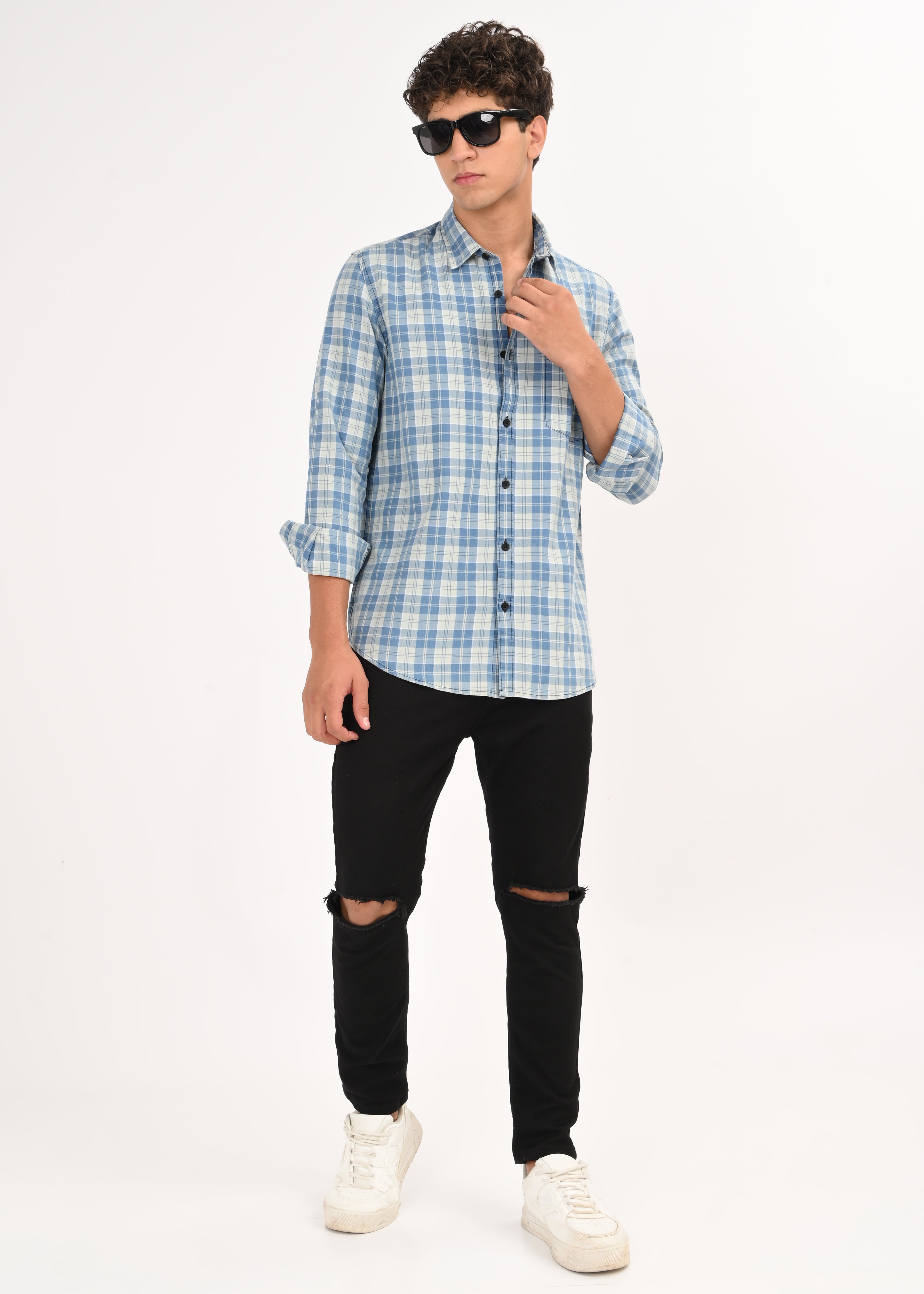 Men Indigo Dyed Checked Shirt
