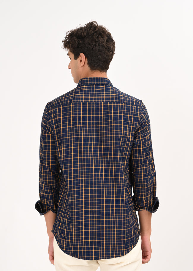 Men Navy Dyed Checked Shirt