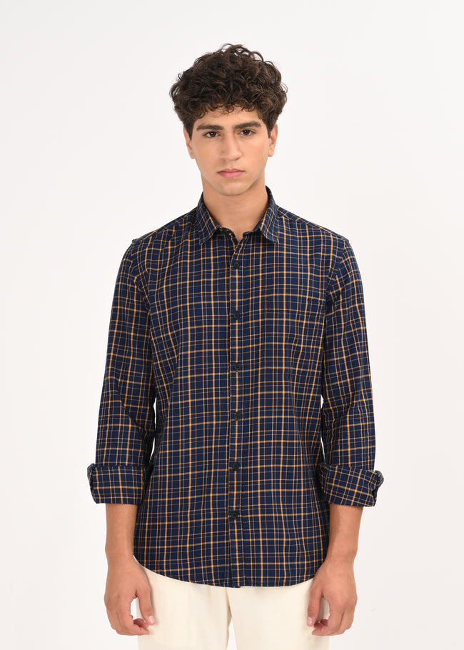 Men Navy Dyed Checked Shirt