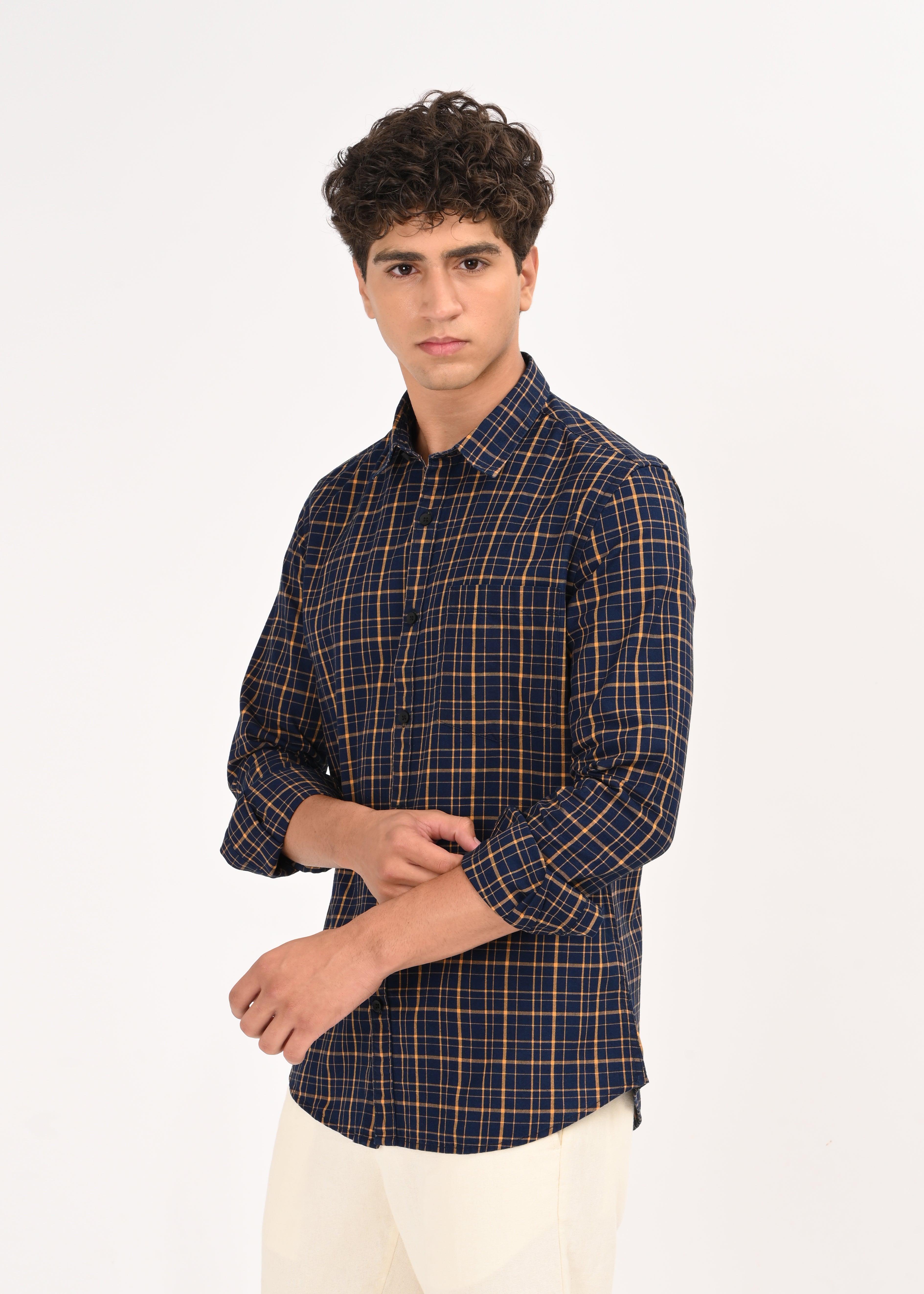Men Navy Dyed Checked Shirt