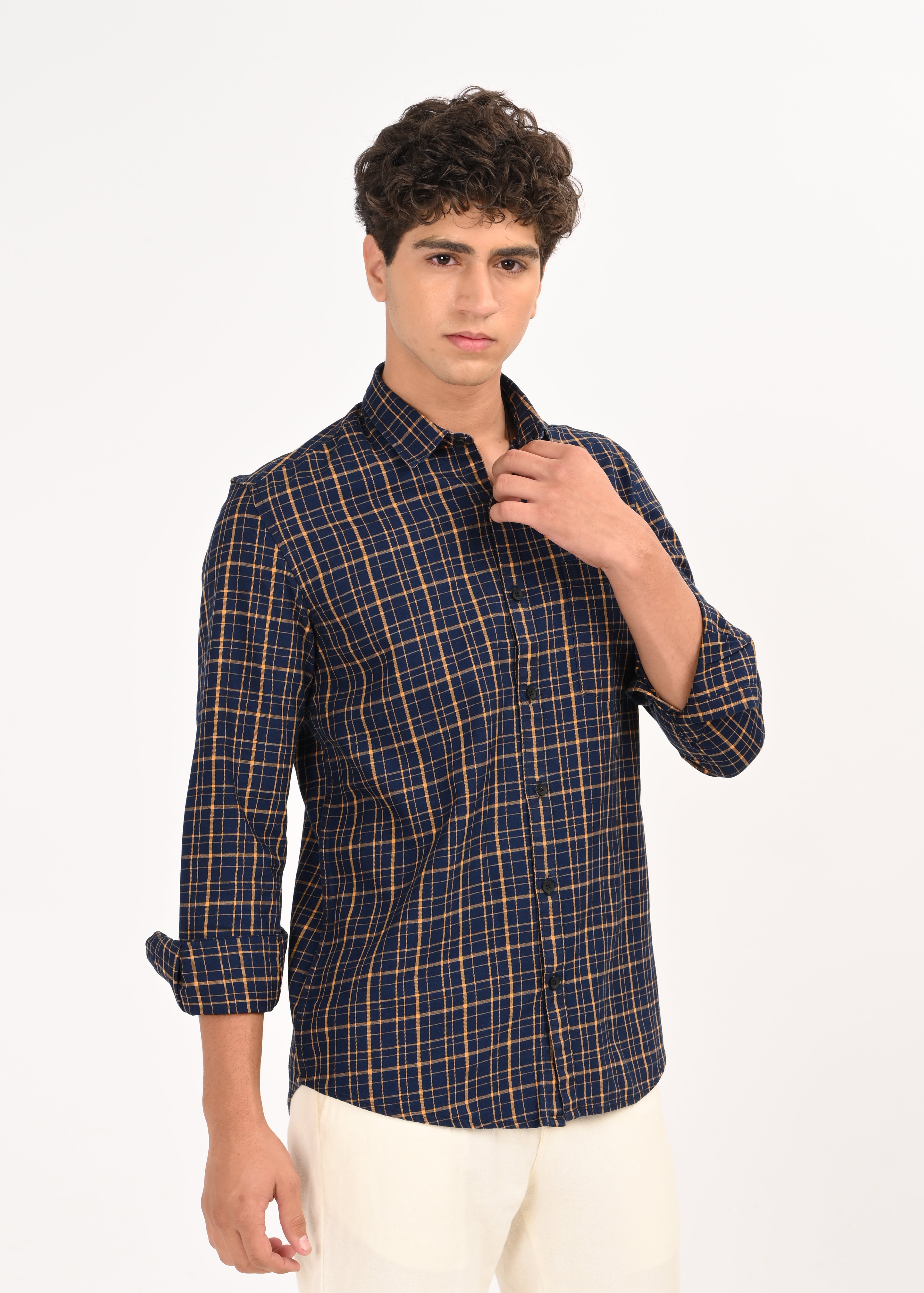 Men Navy Dyed Checked Shirt