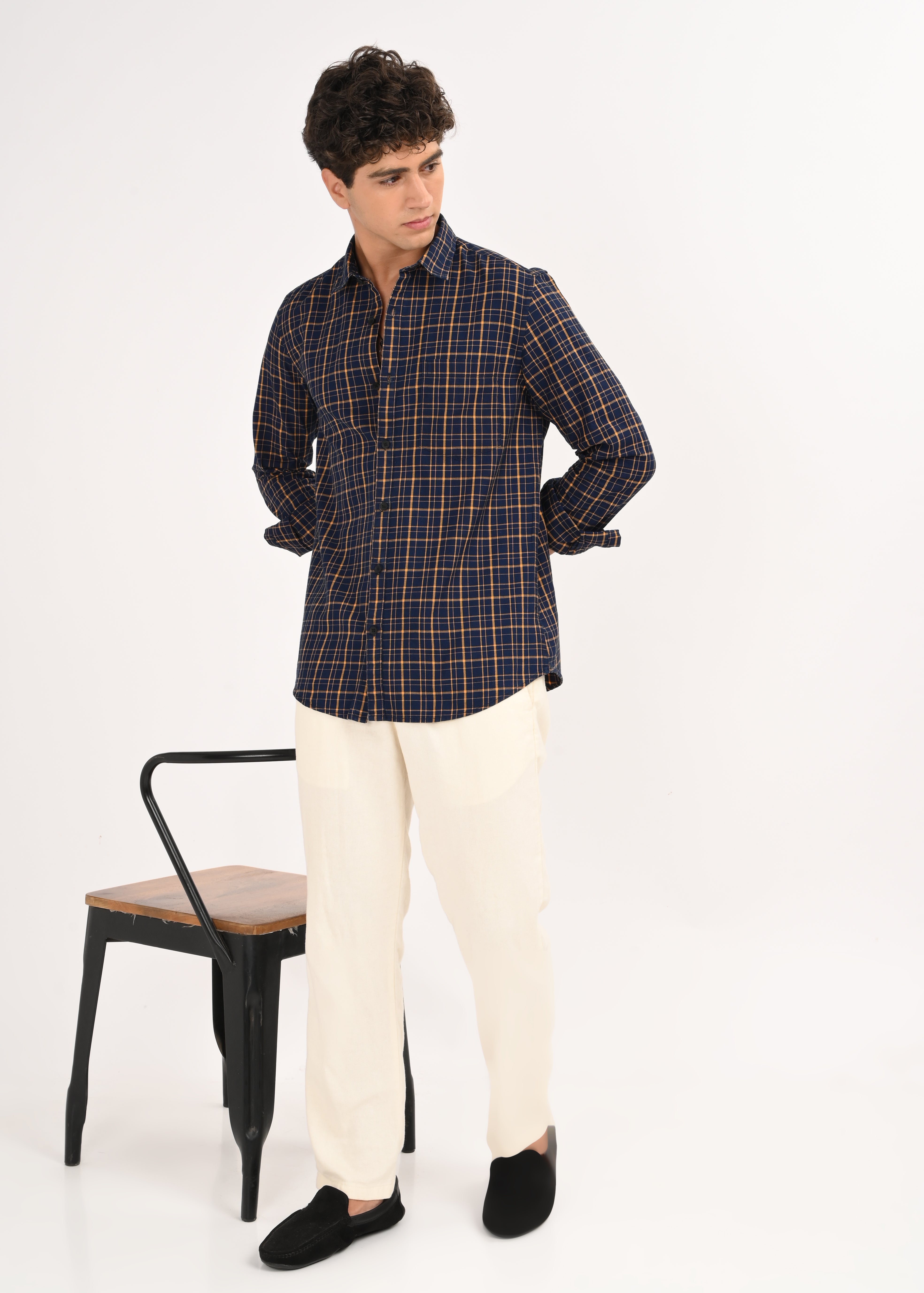 Men Navy Dyed Checked Shirt
