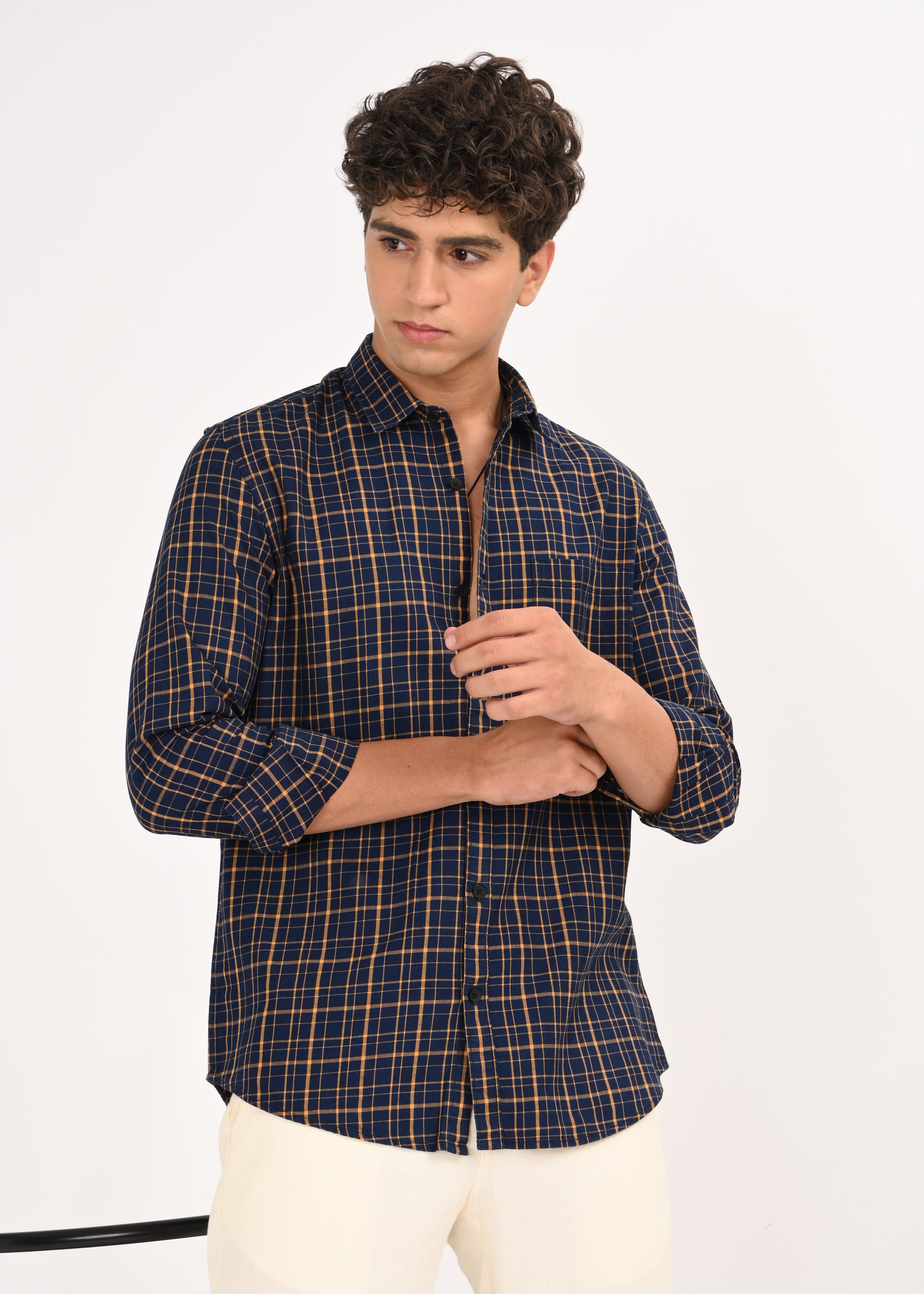 Men Navy Dyed Checked Shirt