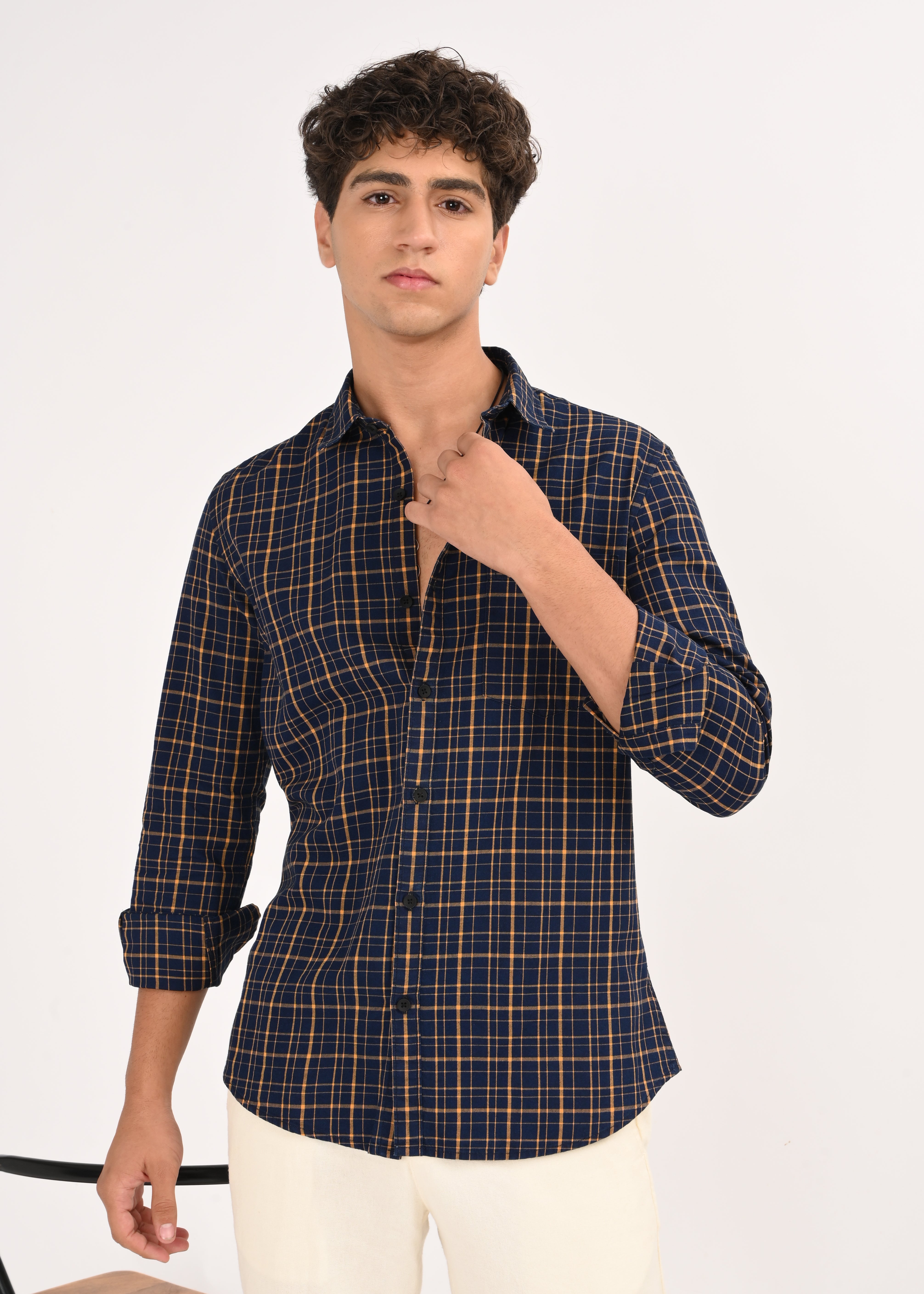 Men Navy Dyed Checked Shirt