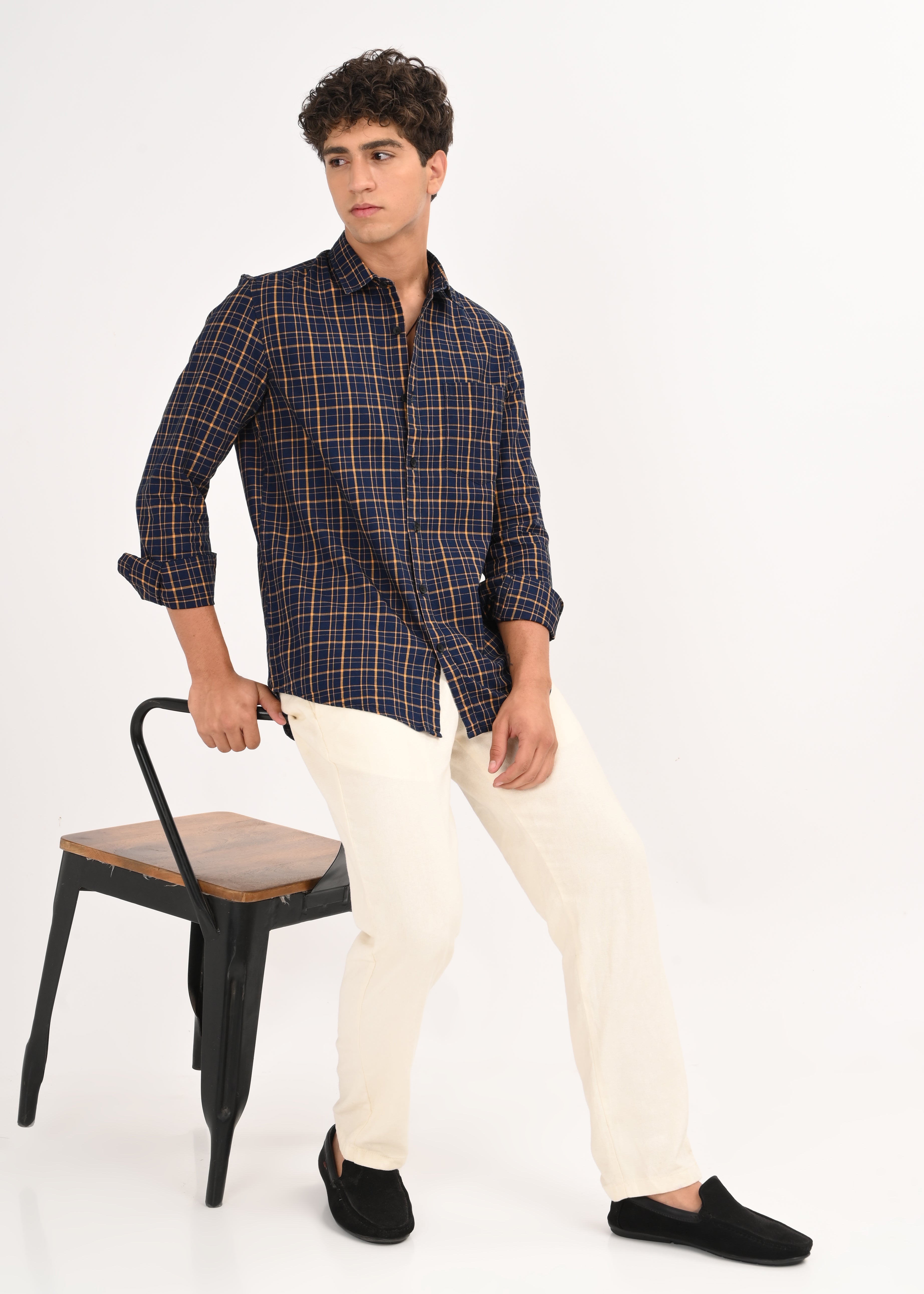 Men Navy Dyed Checked Shirt