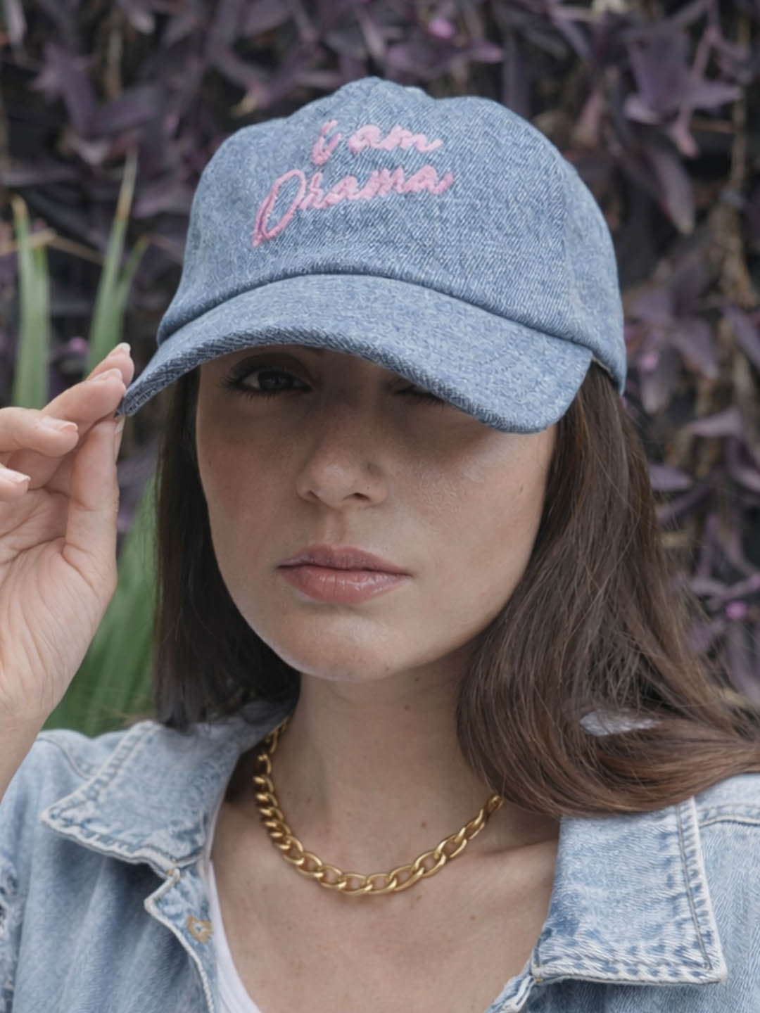 "I Am Drama" Embroidered Denim Baseball Cap