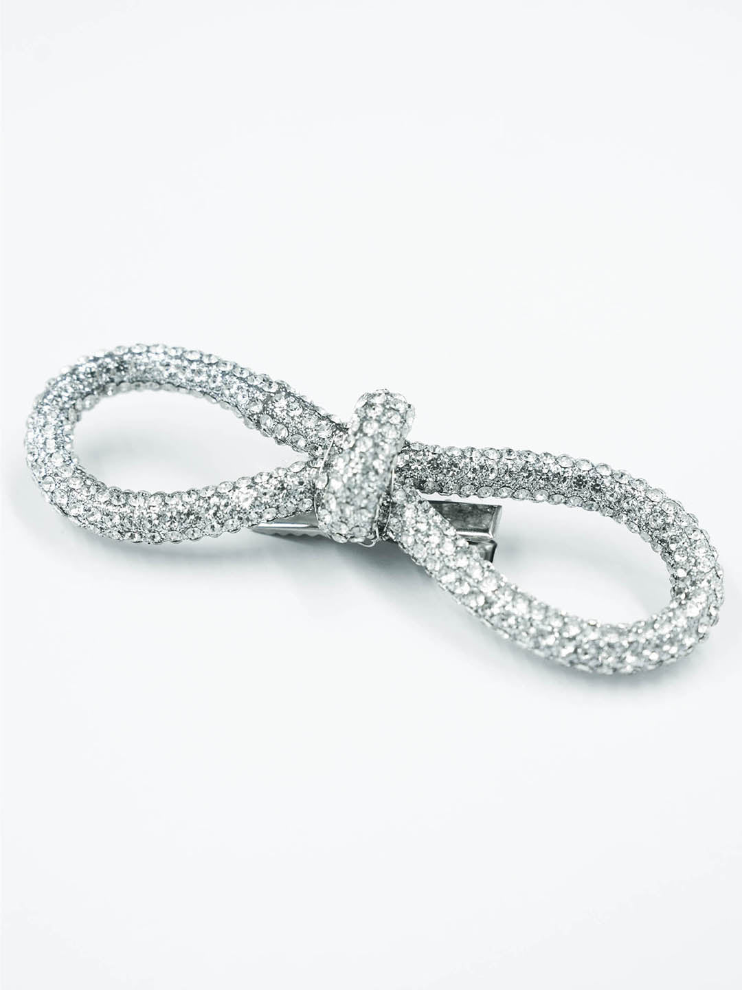 Women Silver Crystal Hair Bow Alligator Clip