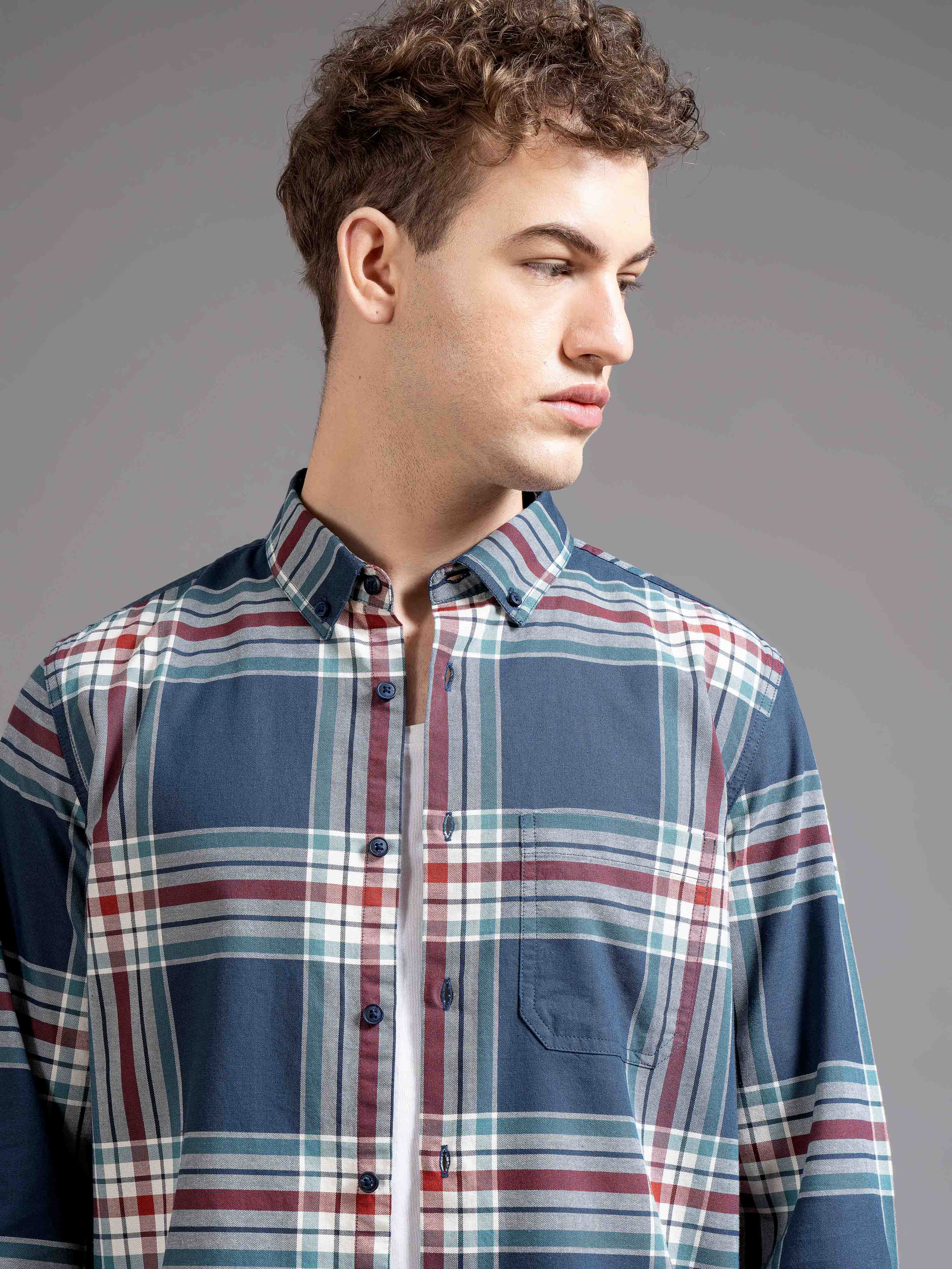 Men Navy Checked Shirt