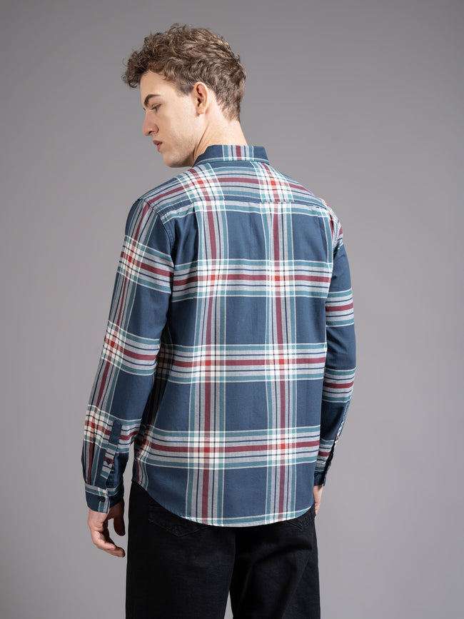 Men Navy Checked Shirt
