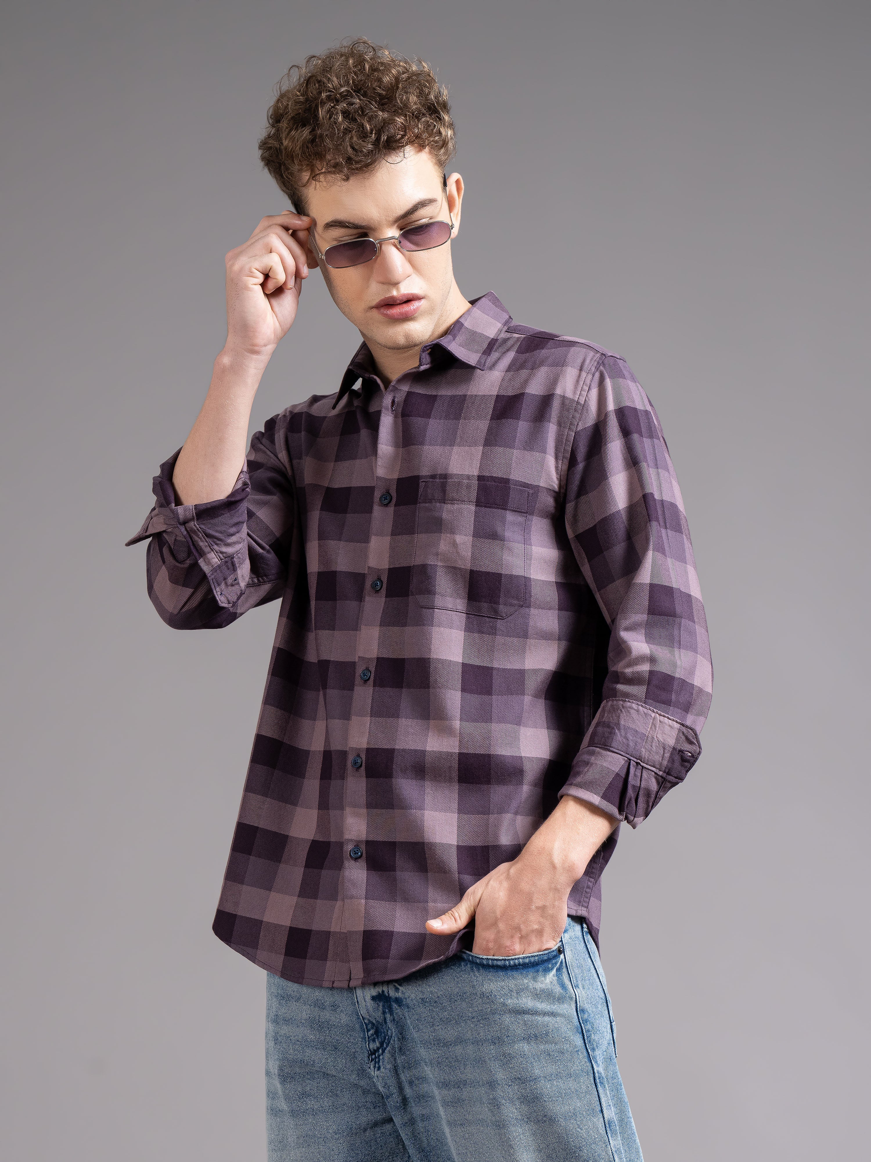 Men Magenta Checked Shirt