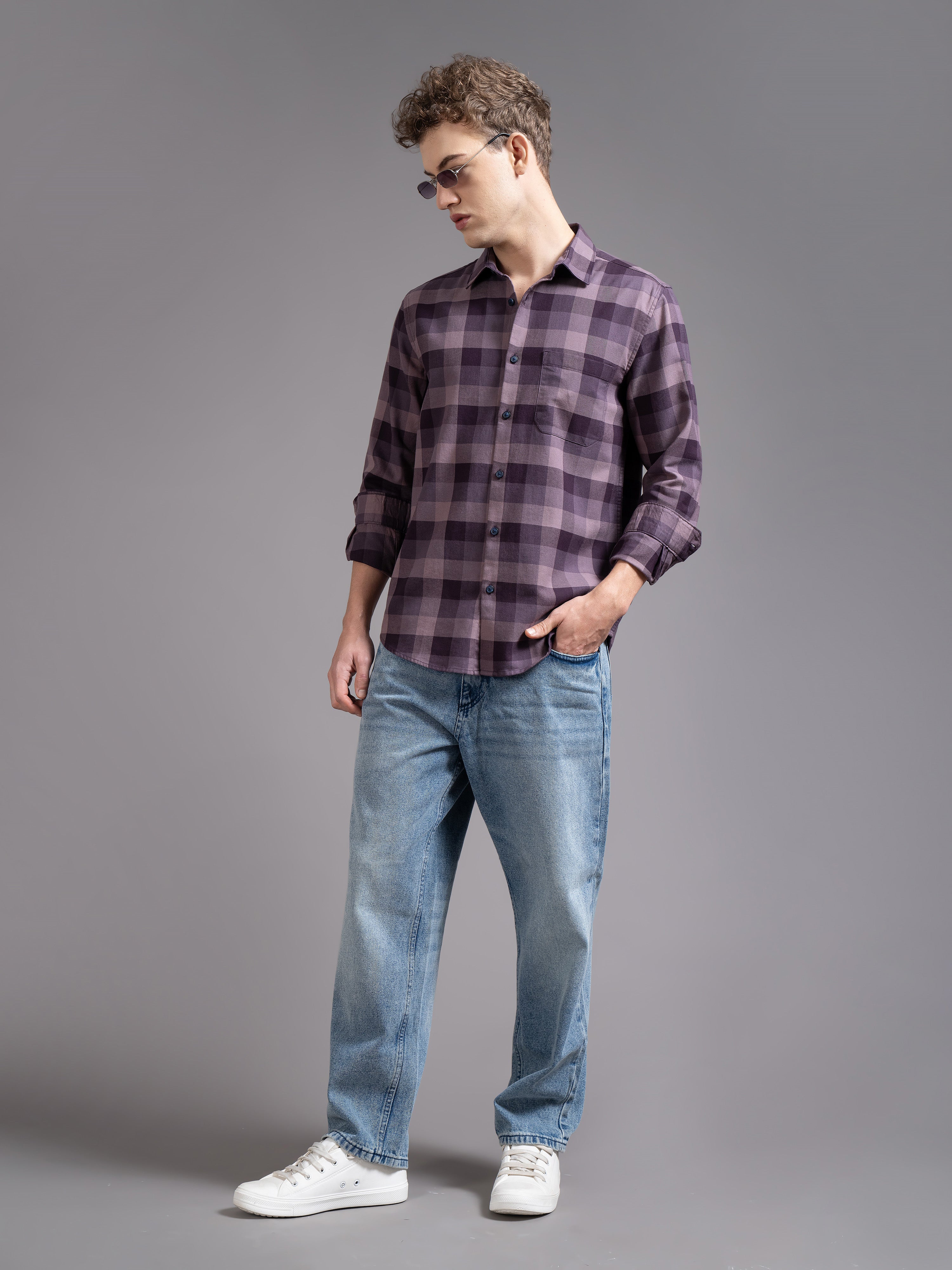 Men Magenta Checked Shirt