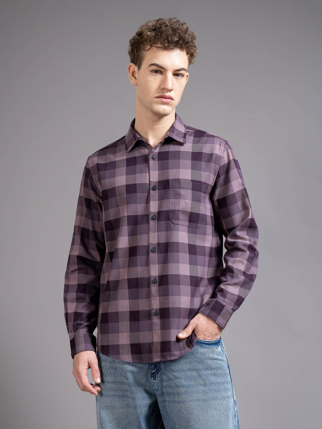 Men Magenta Checked Shirt