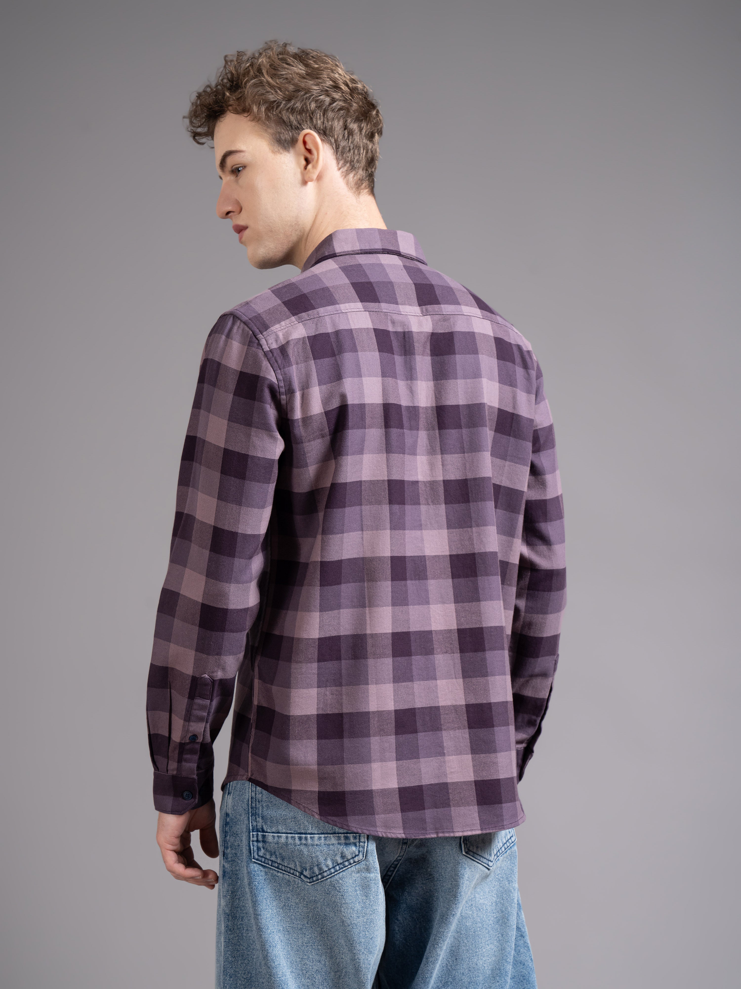 Men Magenta Checked Shirt