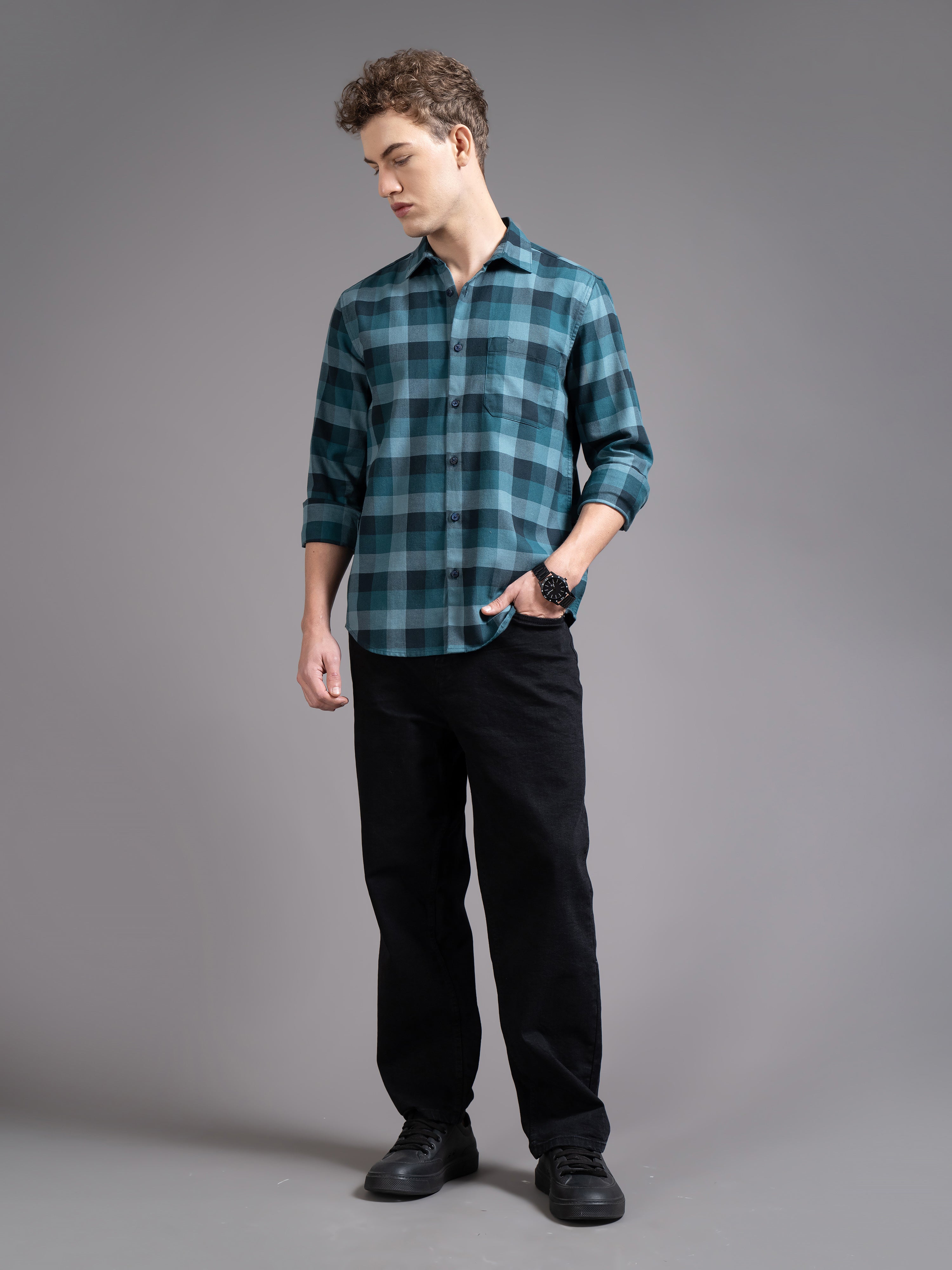 Men Blue Checked Shirt