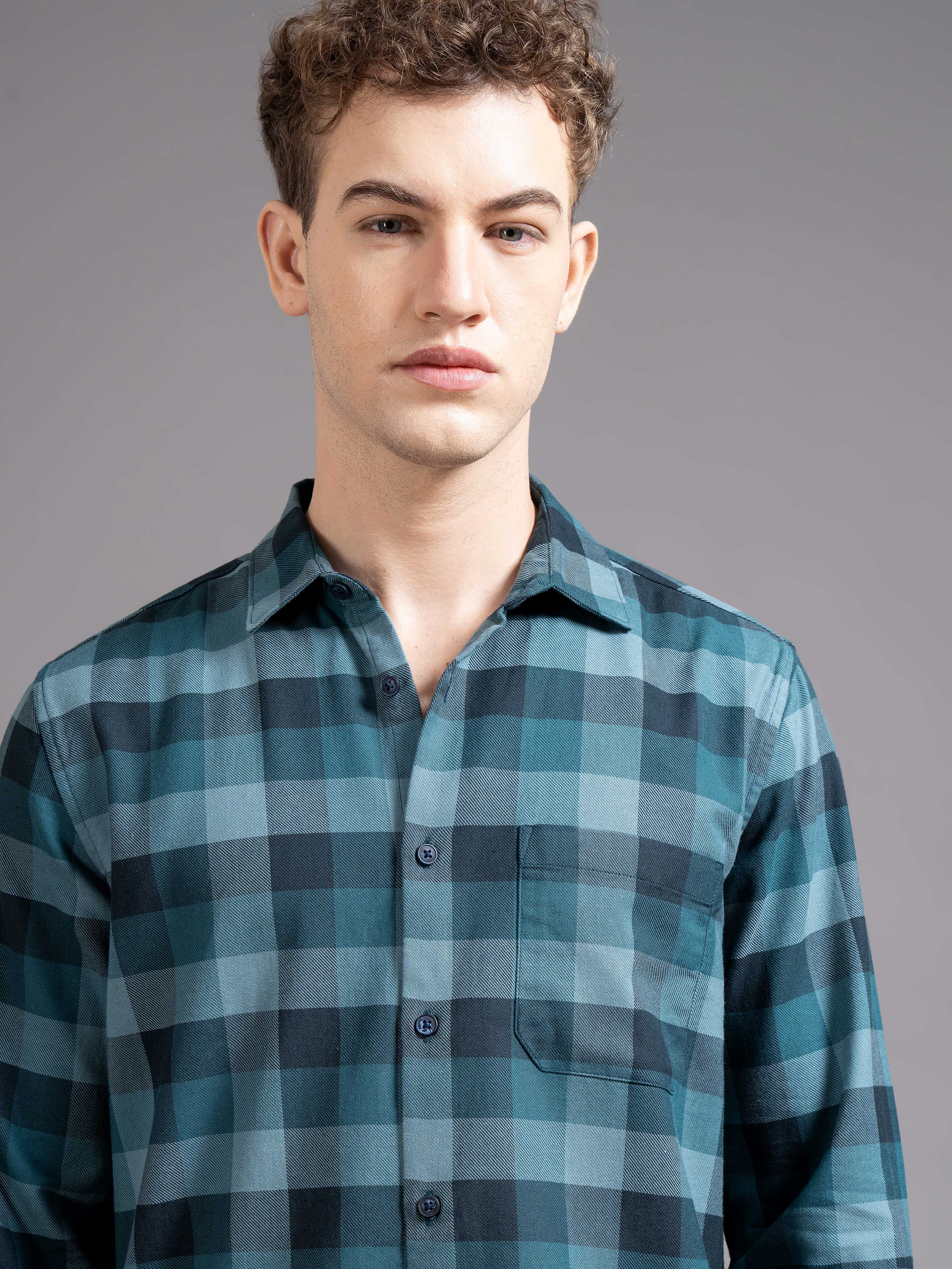 Men Blue Checked Shirt