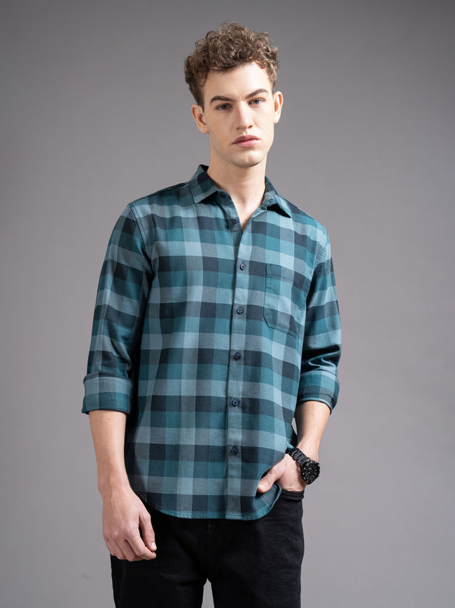 Men Blue Checked Shirt