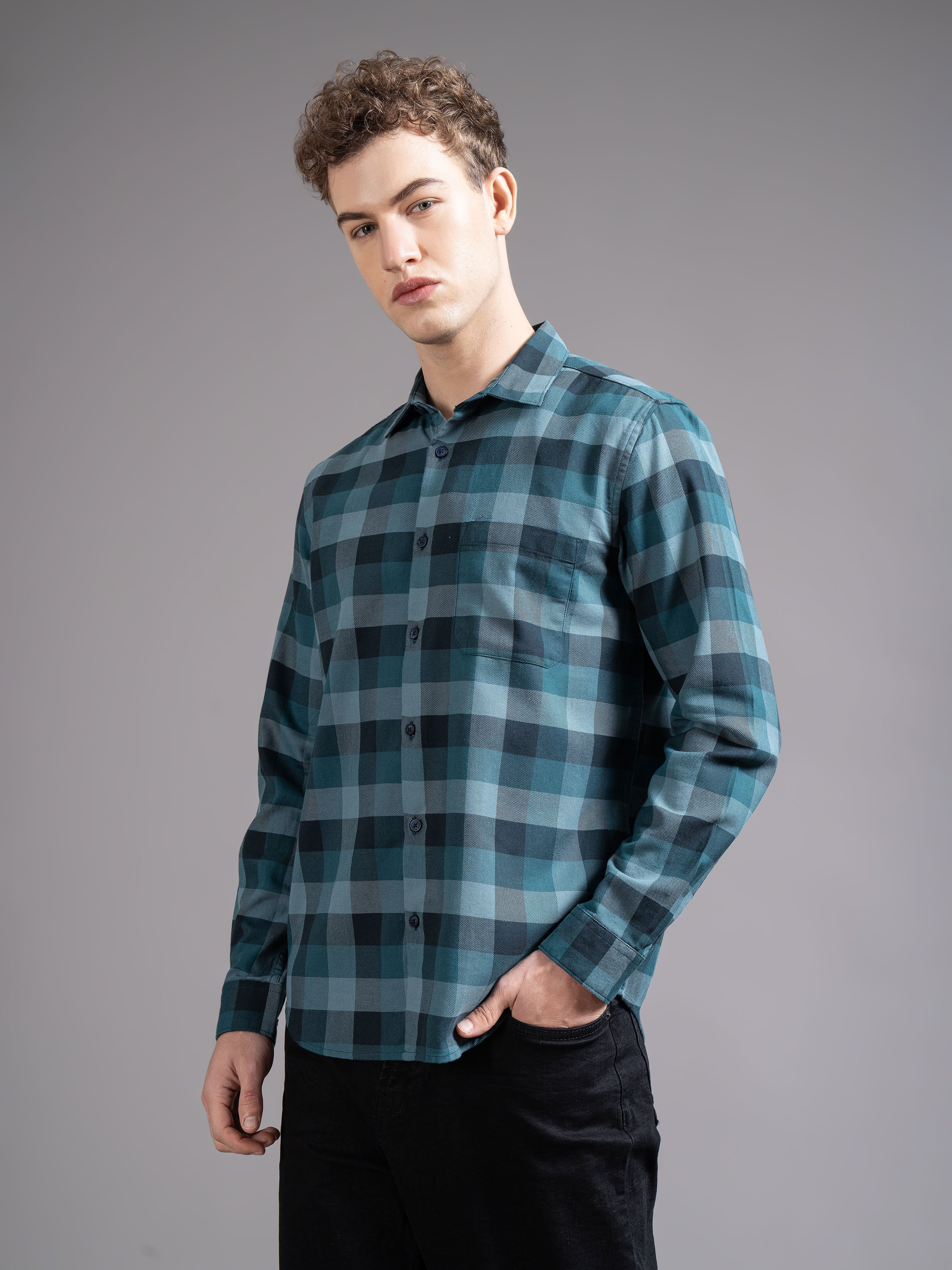 Men Blue Checked Shirt