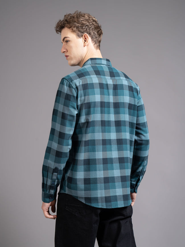 Men Blue Checked Shirt