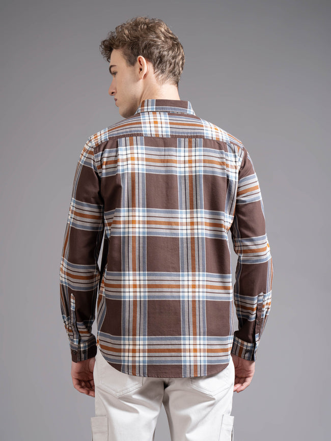 Men Brown Checked Shirt