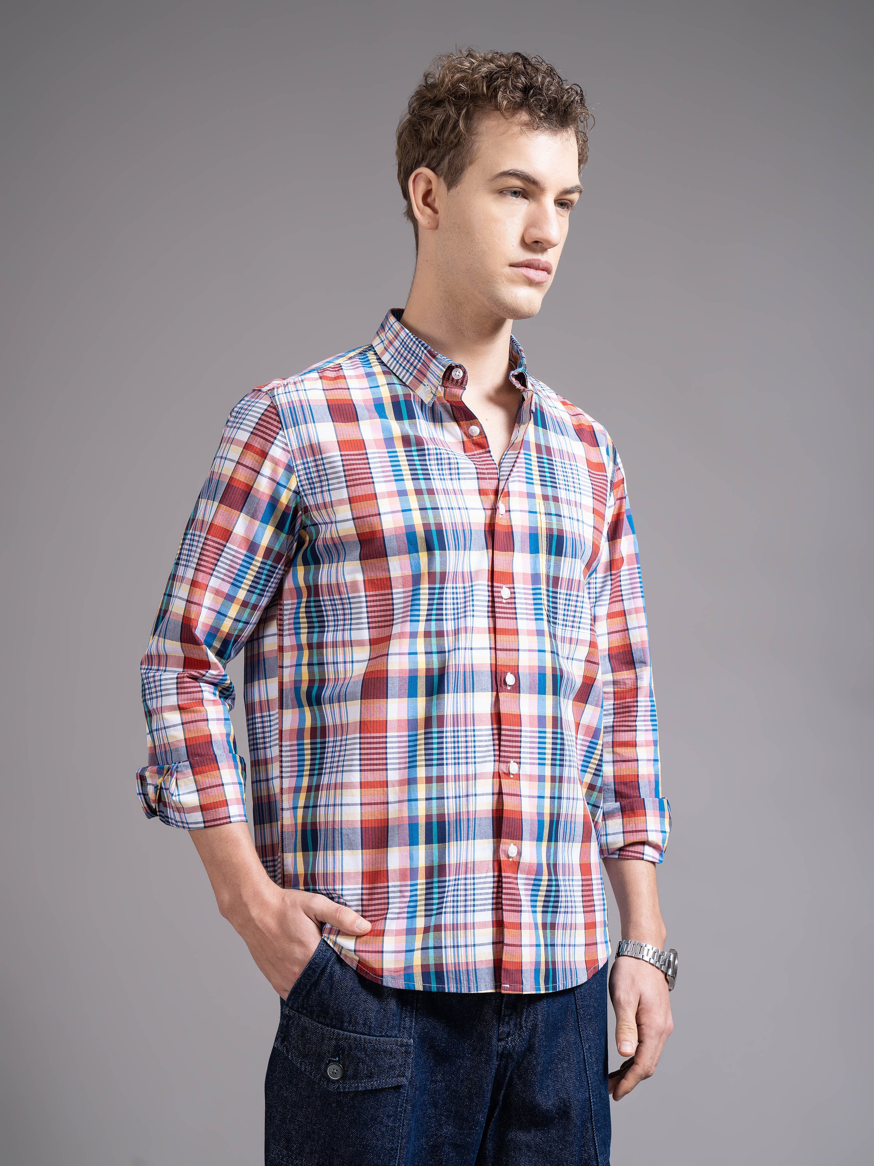 Men Multicolor Slim Fit Checked Shirt