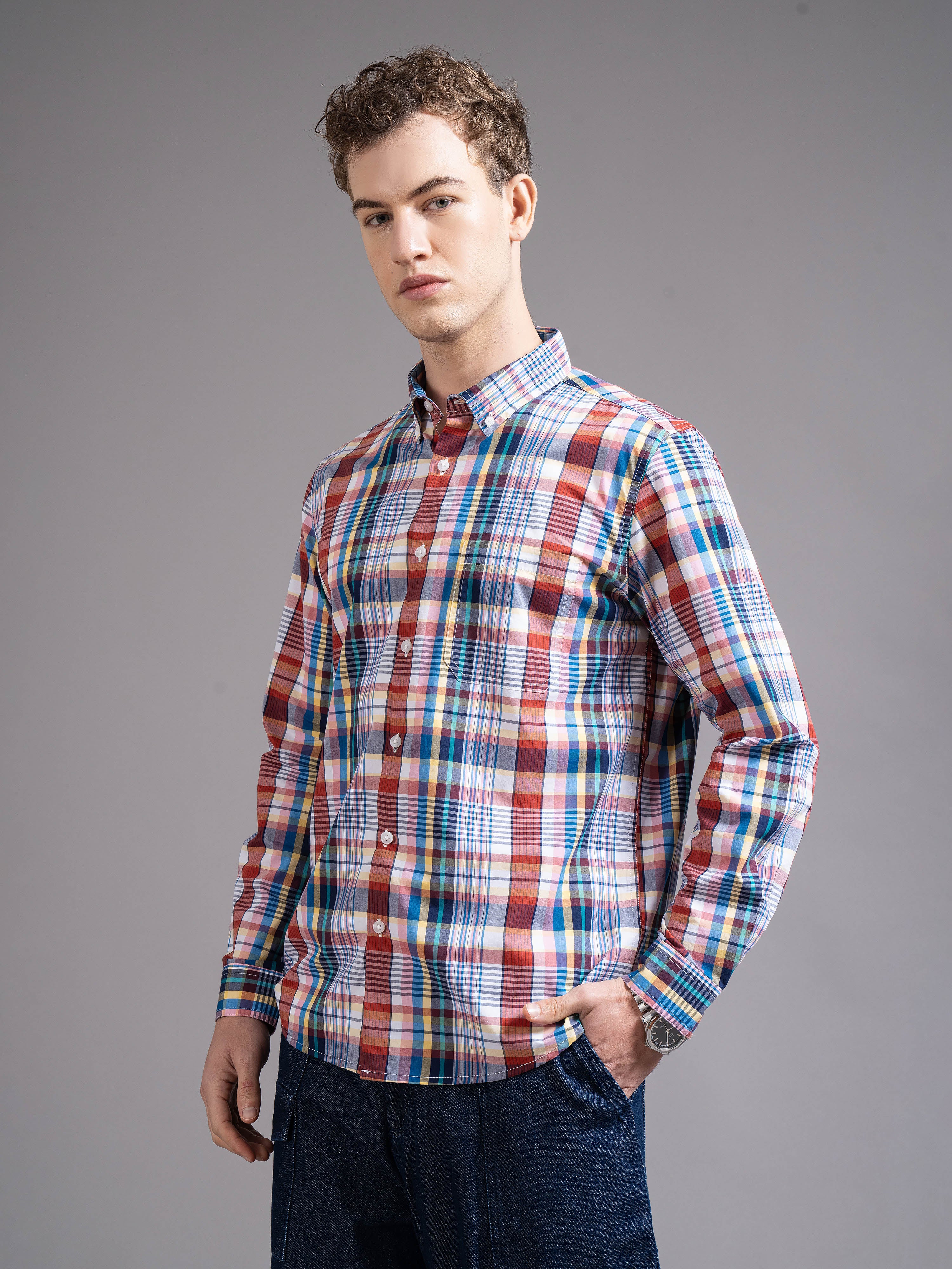 Men Multicolor Slim Fit Checked Shirt
