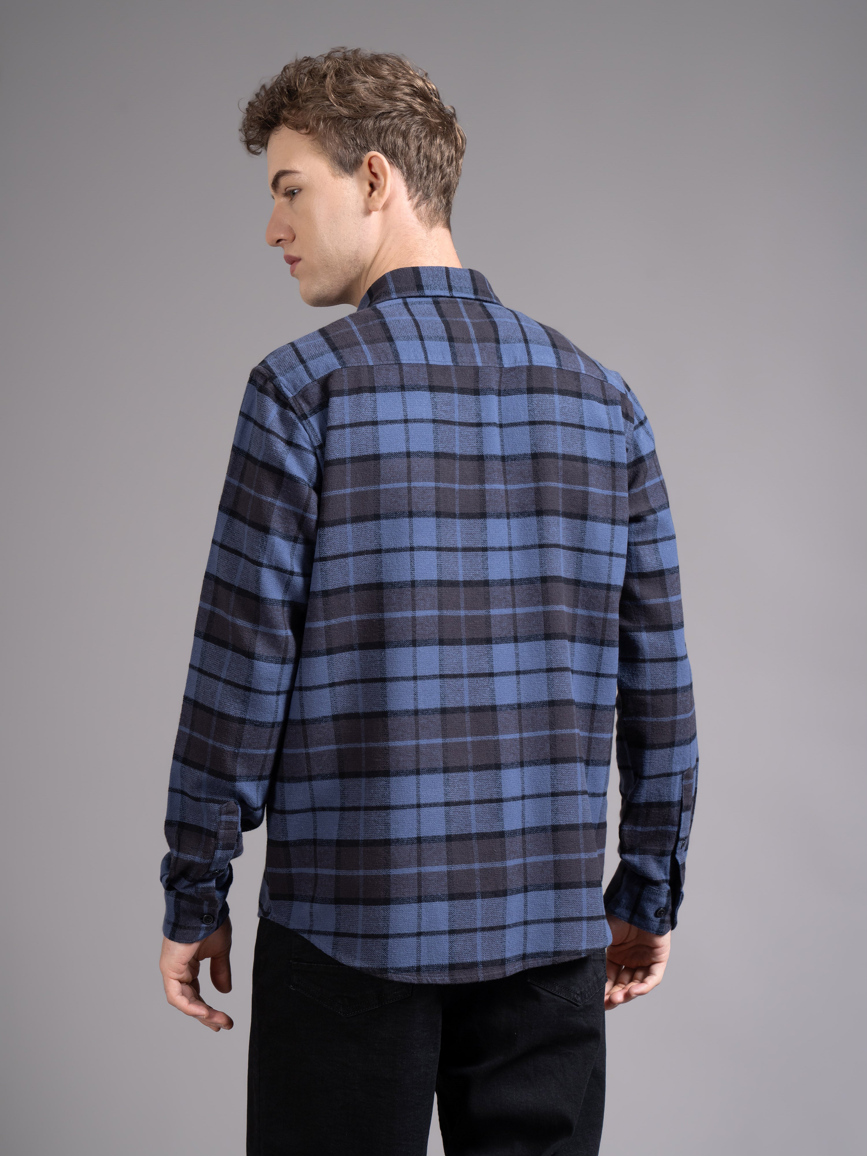 Men Navy Checked Shirt