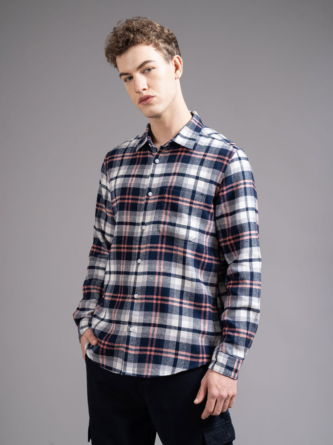 Men Navy Checked Shirt