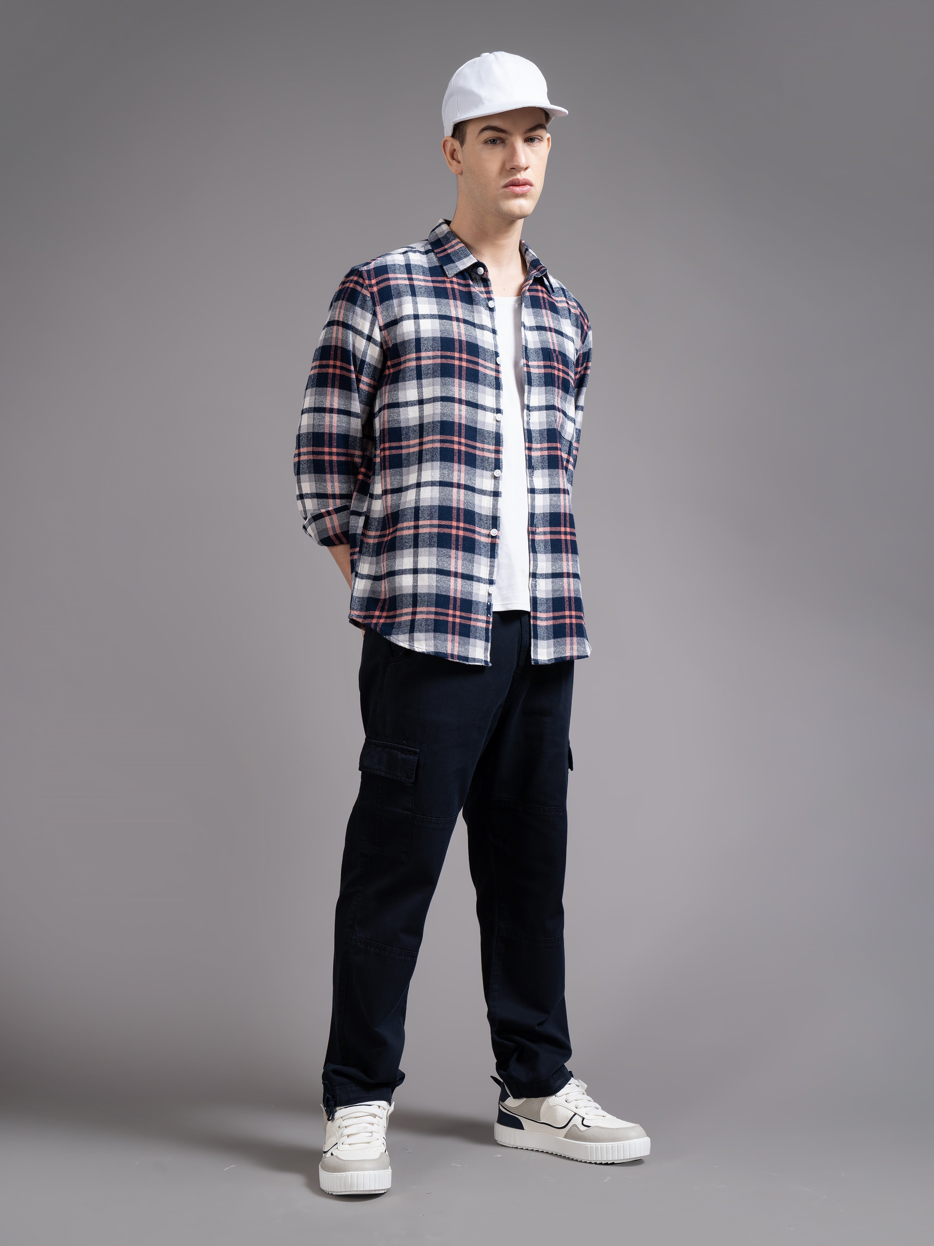 Men Navy Checked Shirt