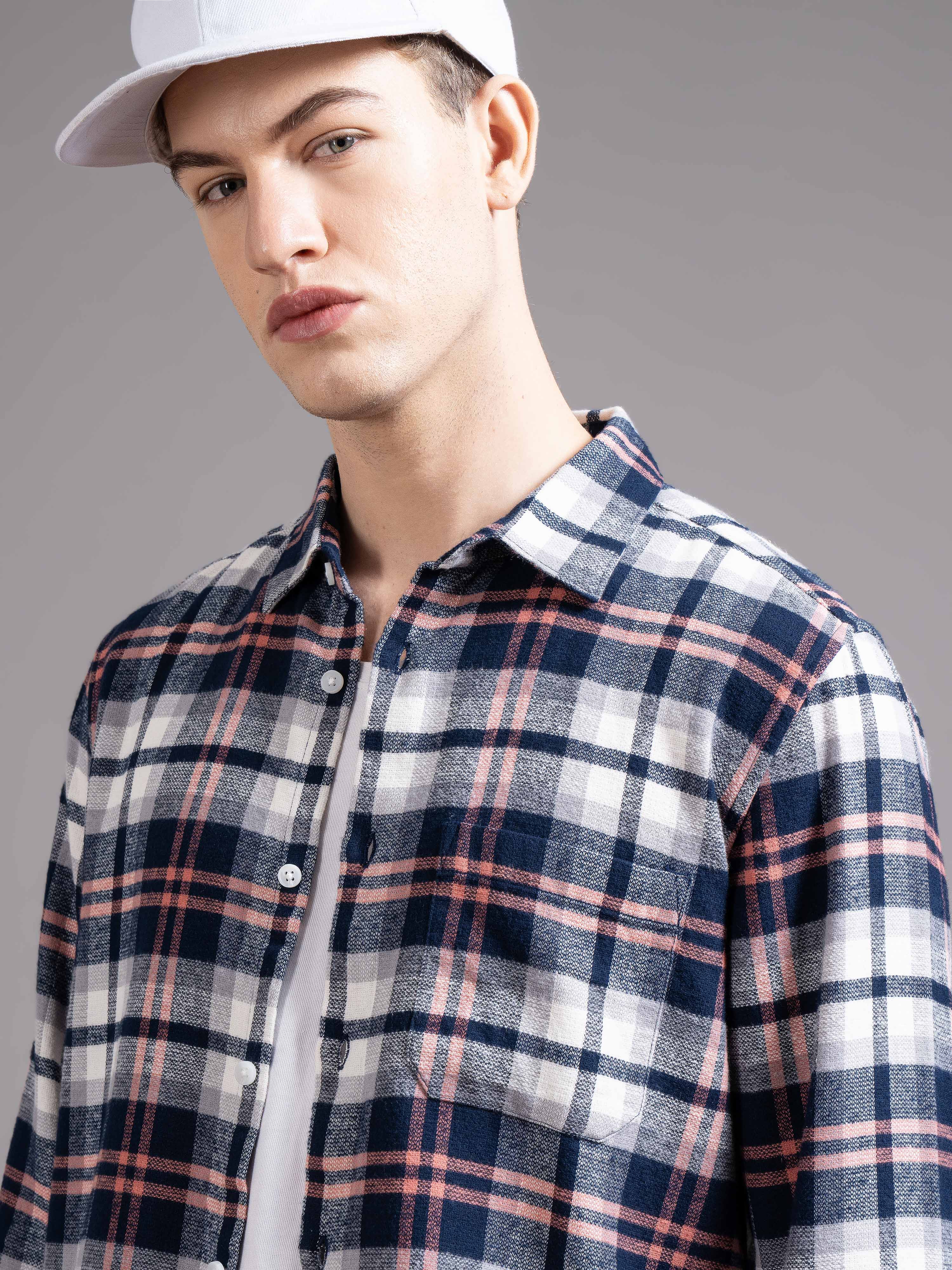 Men Navy Checked Shirt