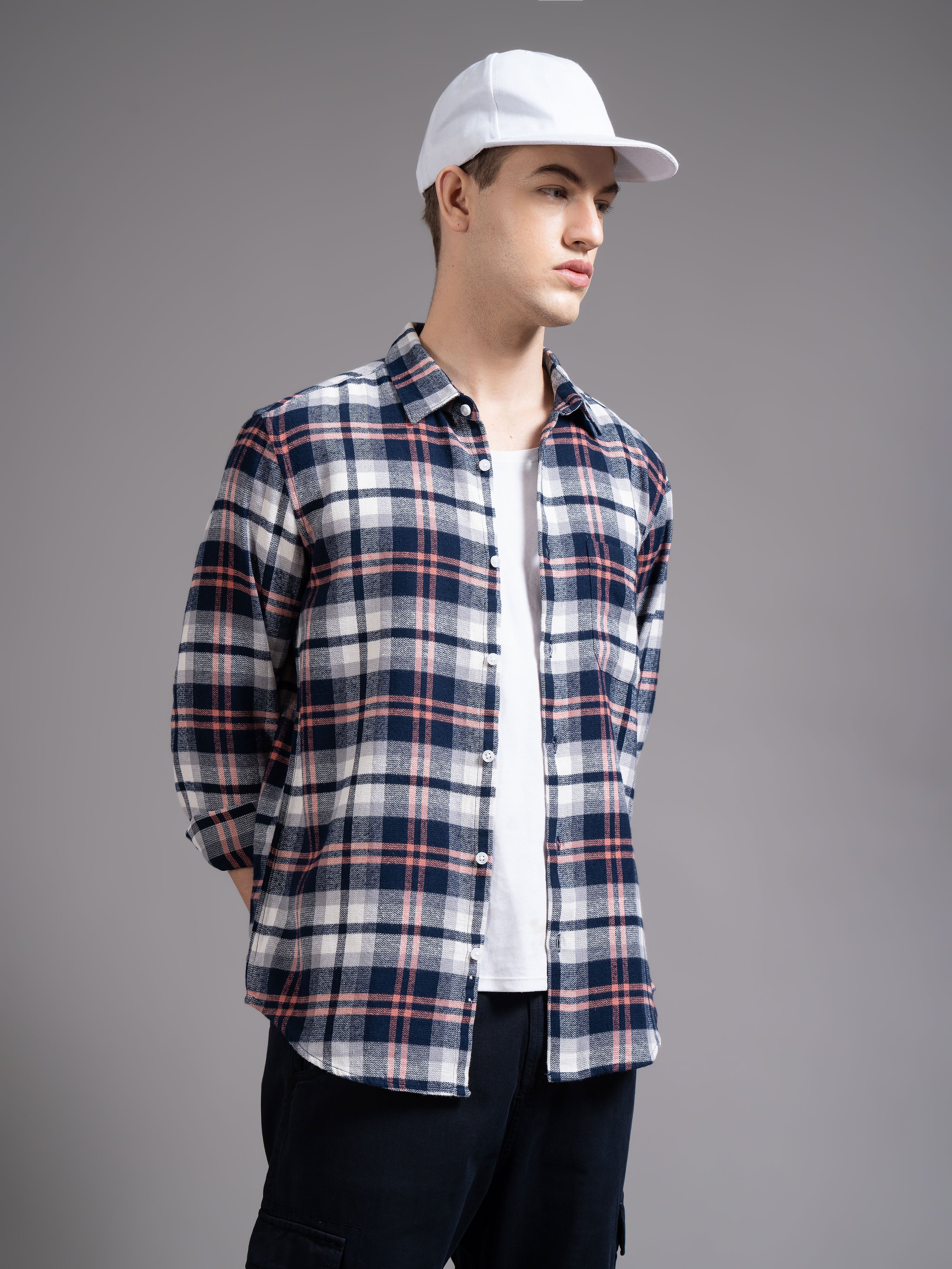 Men Navy Checked Shirt