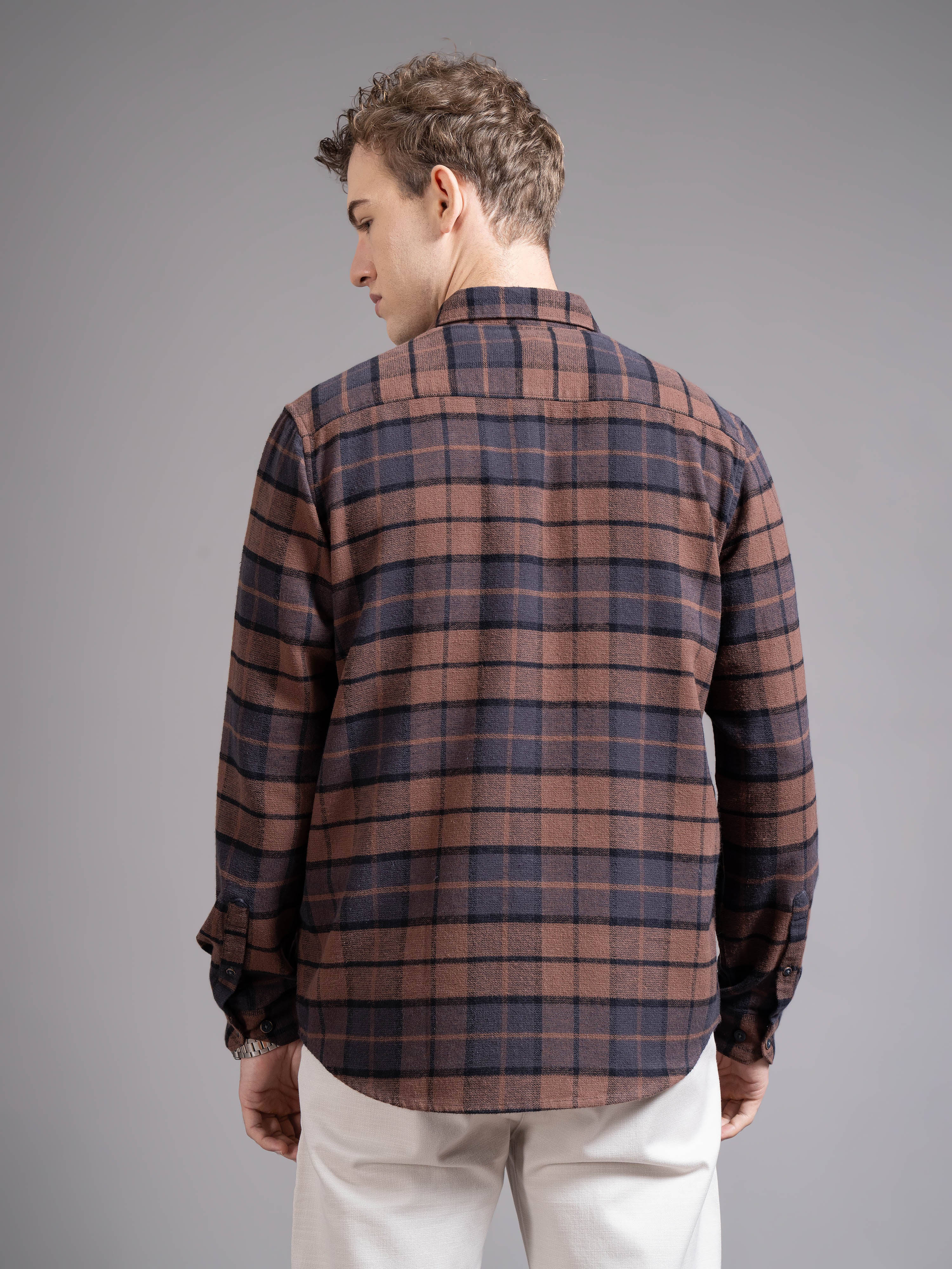 Men Brown Checked Shirt